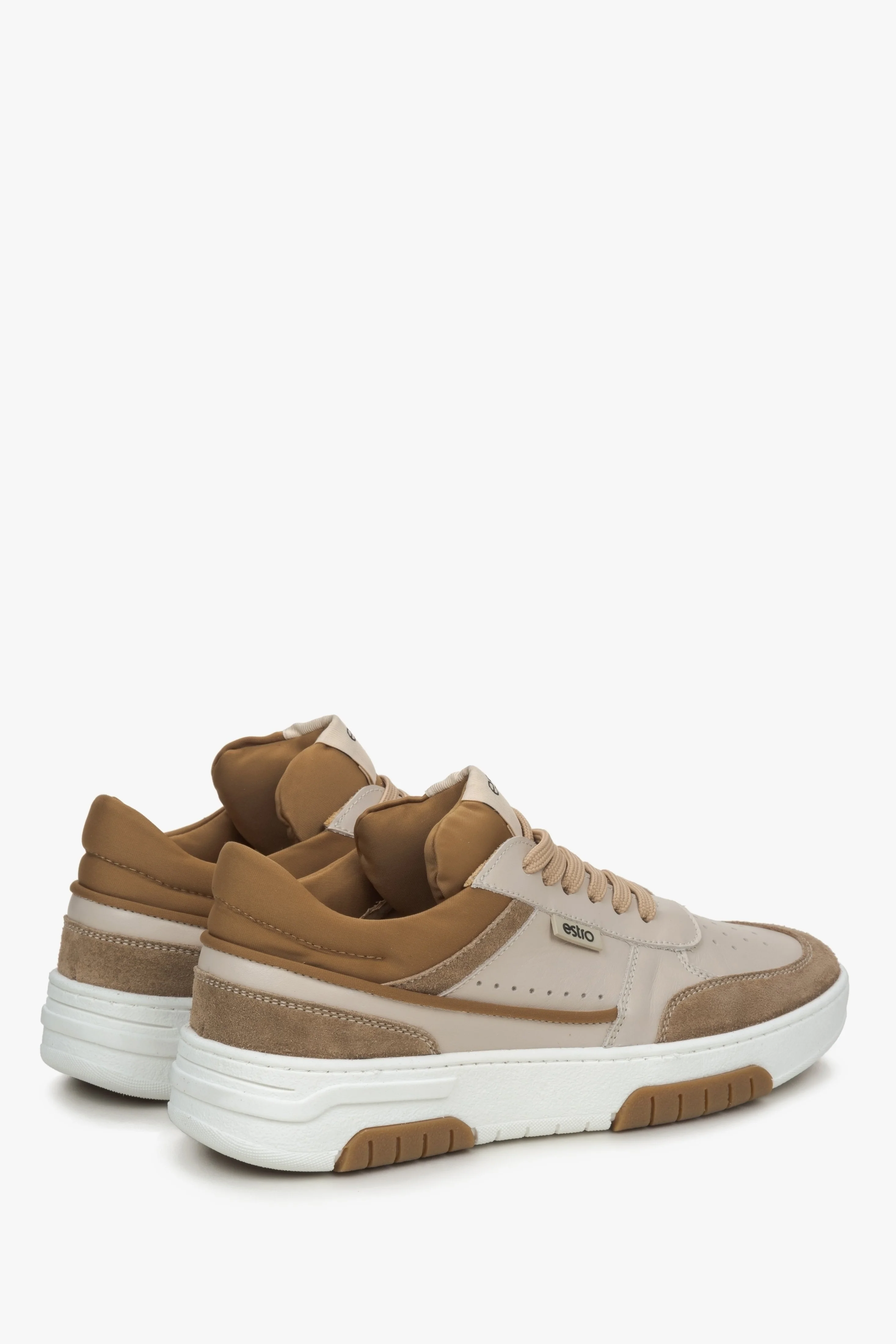 Brązowo-beżowe podwyższane sneakersy damskie ze skóry i weluru Estro ER00115653 - Image 5