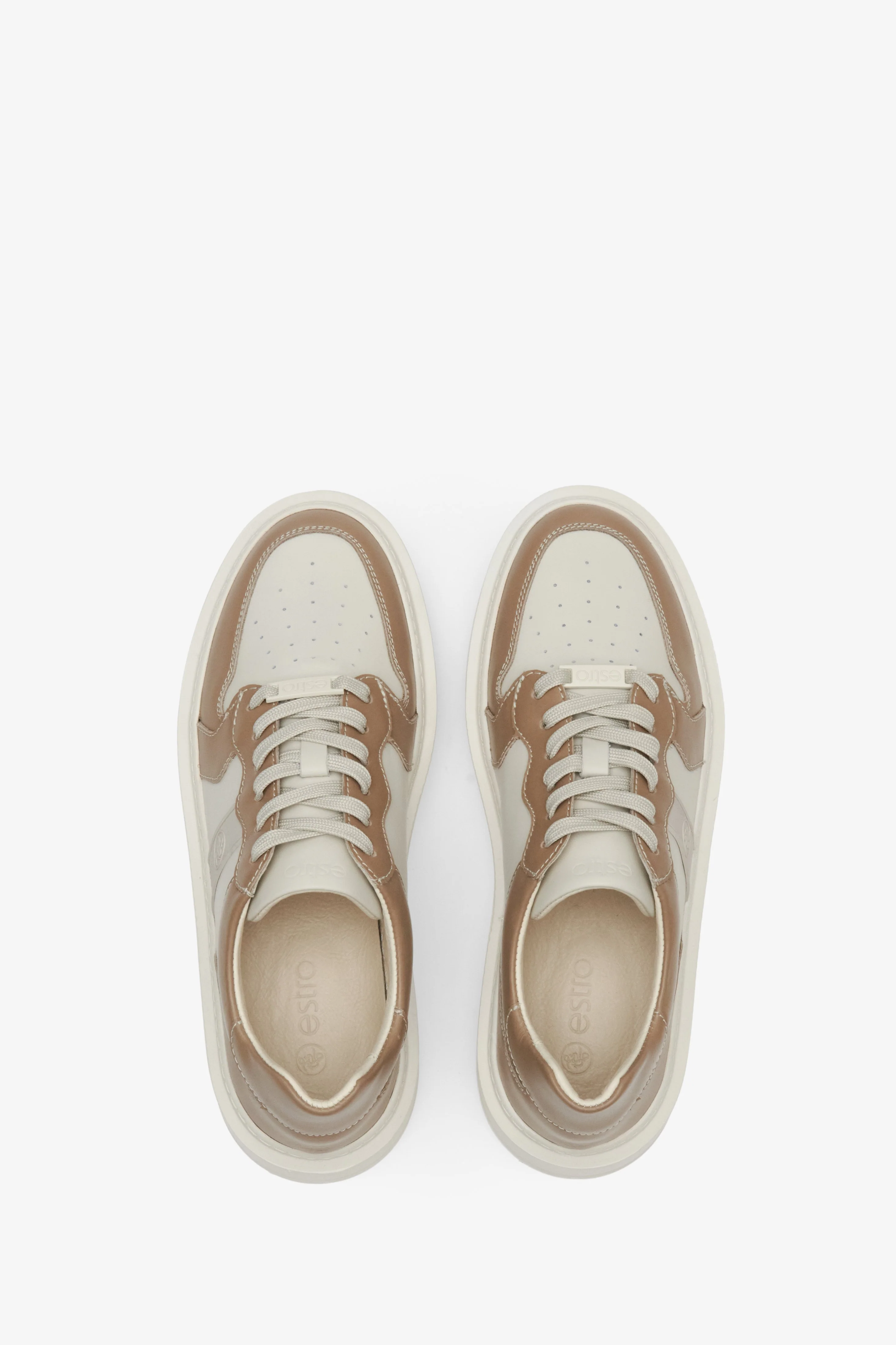 Beżowo-brązowe sneakersy damskie ze skóry naturalnej Estro ER00112856 - Image 4