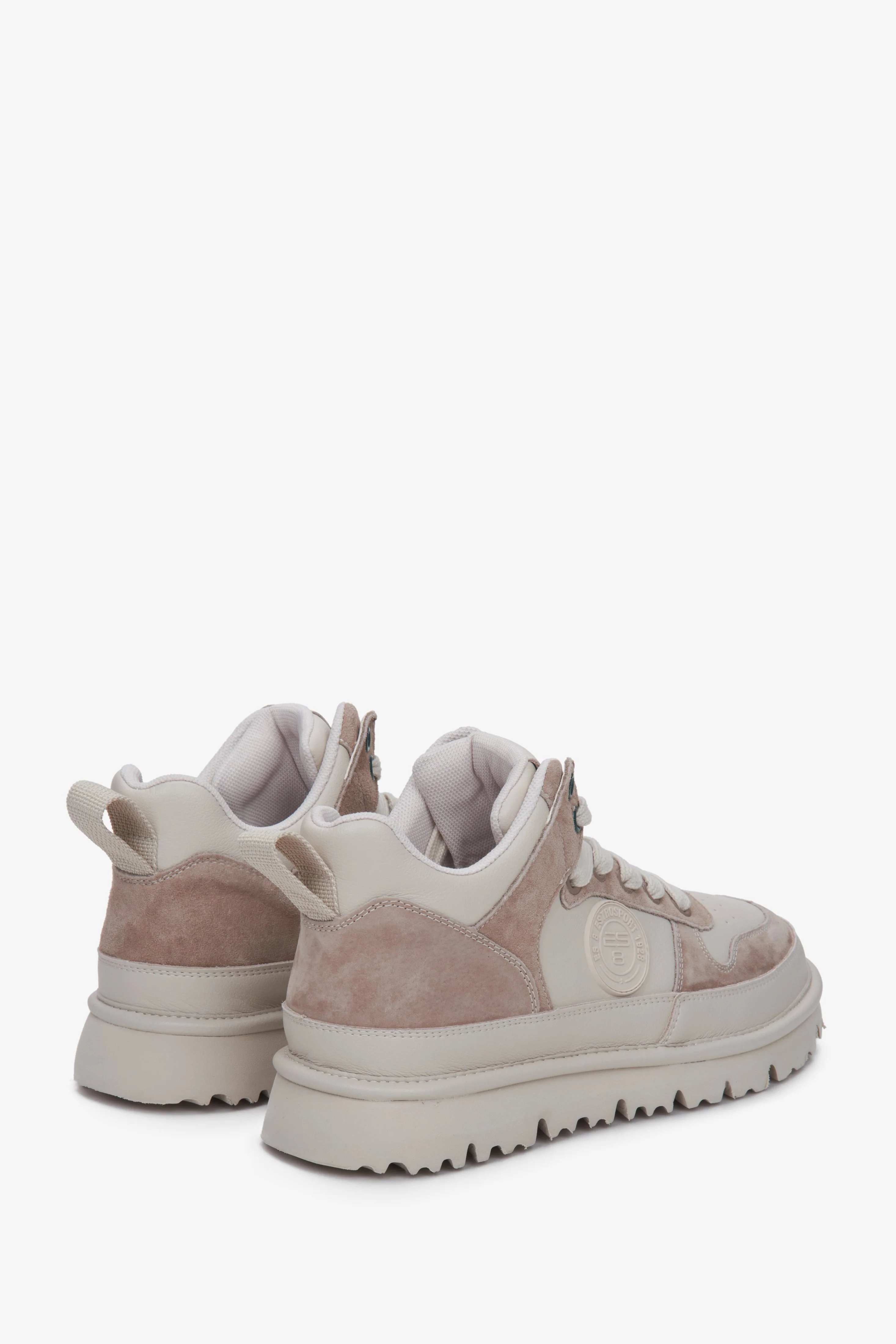 Beżowe sneakersy damskie ze skóry naturalnej i weluru ES8 ER00111706 - Image 6