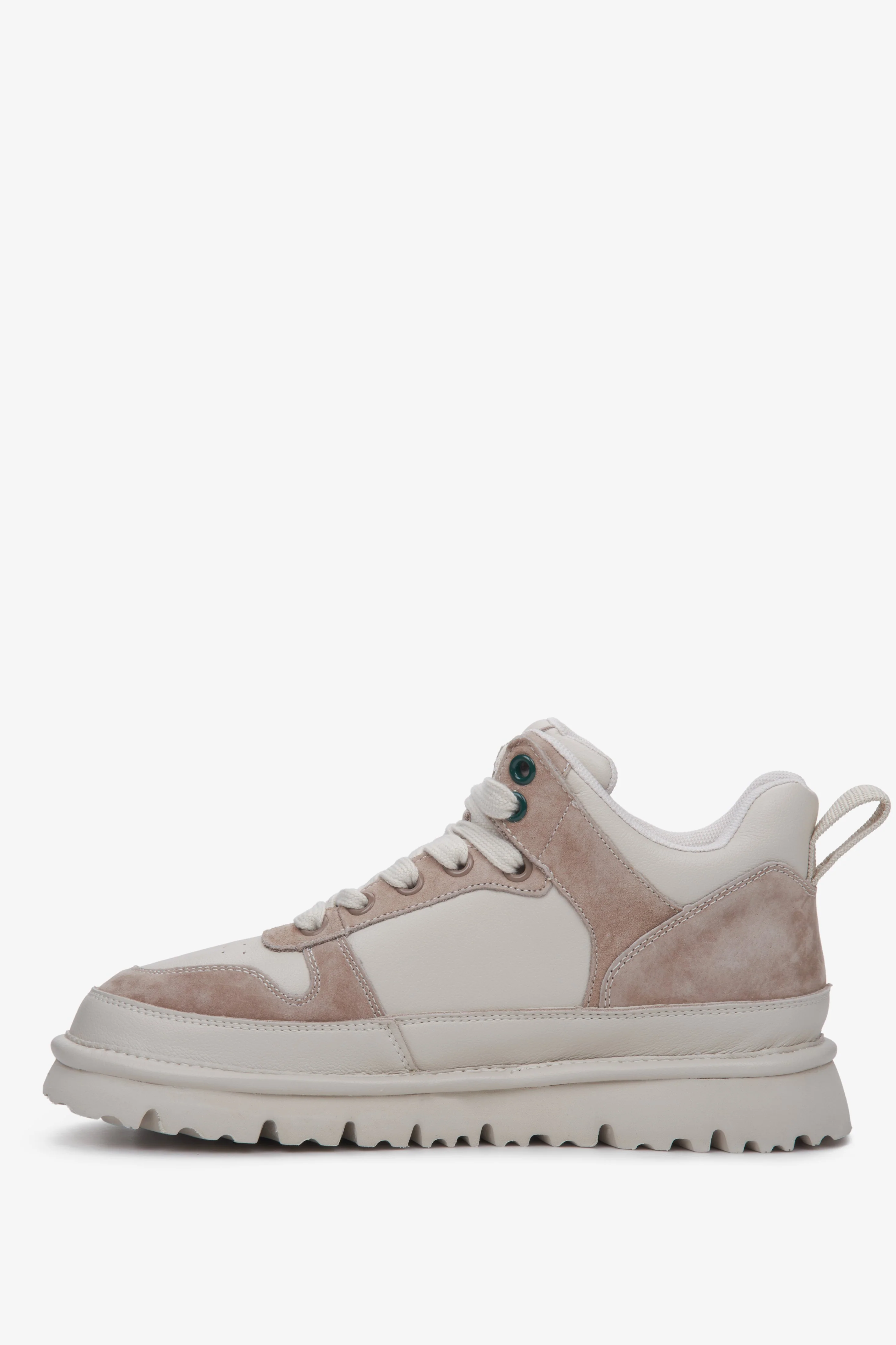 Beżowe sneakersy damskie ze skóry naturalnej i weluru ES8 ER00111706 - Image 7