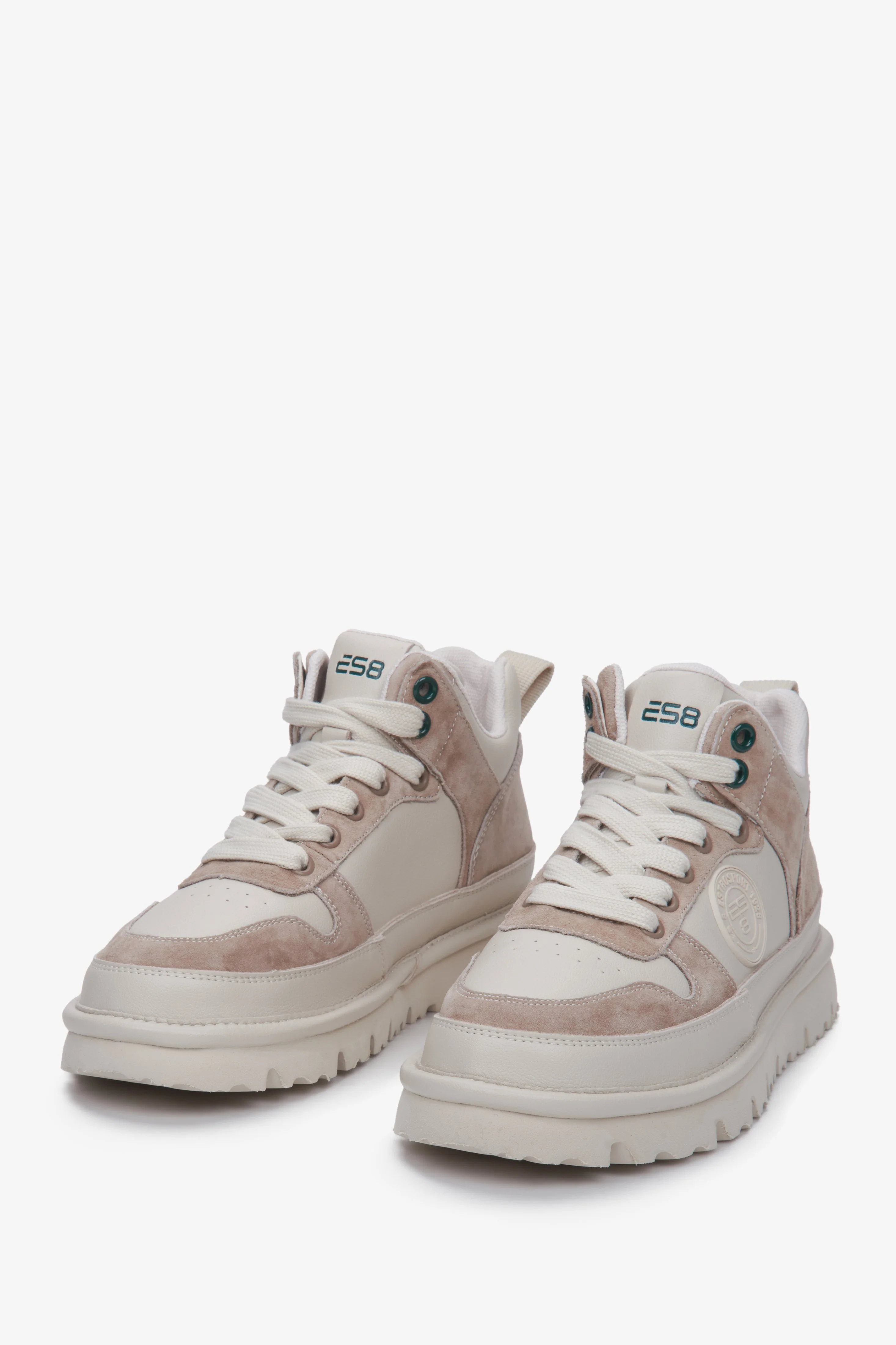 Beżowe sneakersy damskie ze skóry naturalnej i weluru ES8 ER00111706 - Image 8