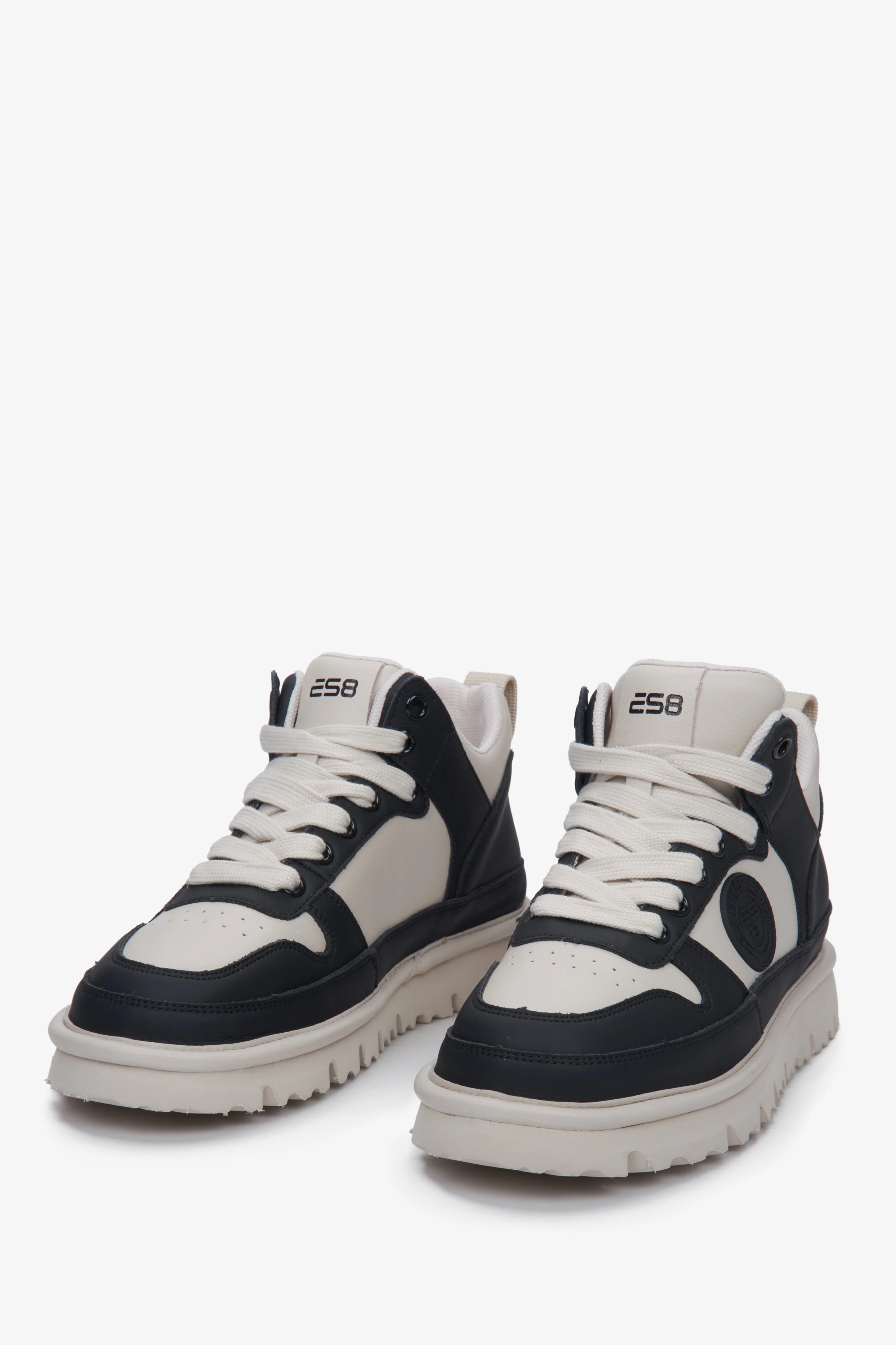 Czarno-beżowe sneakersy damskie ze skóry naturalnej i weluru ES8 ER00111707 - Image 7