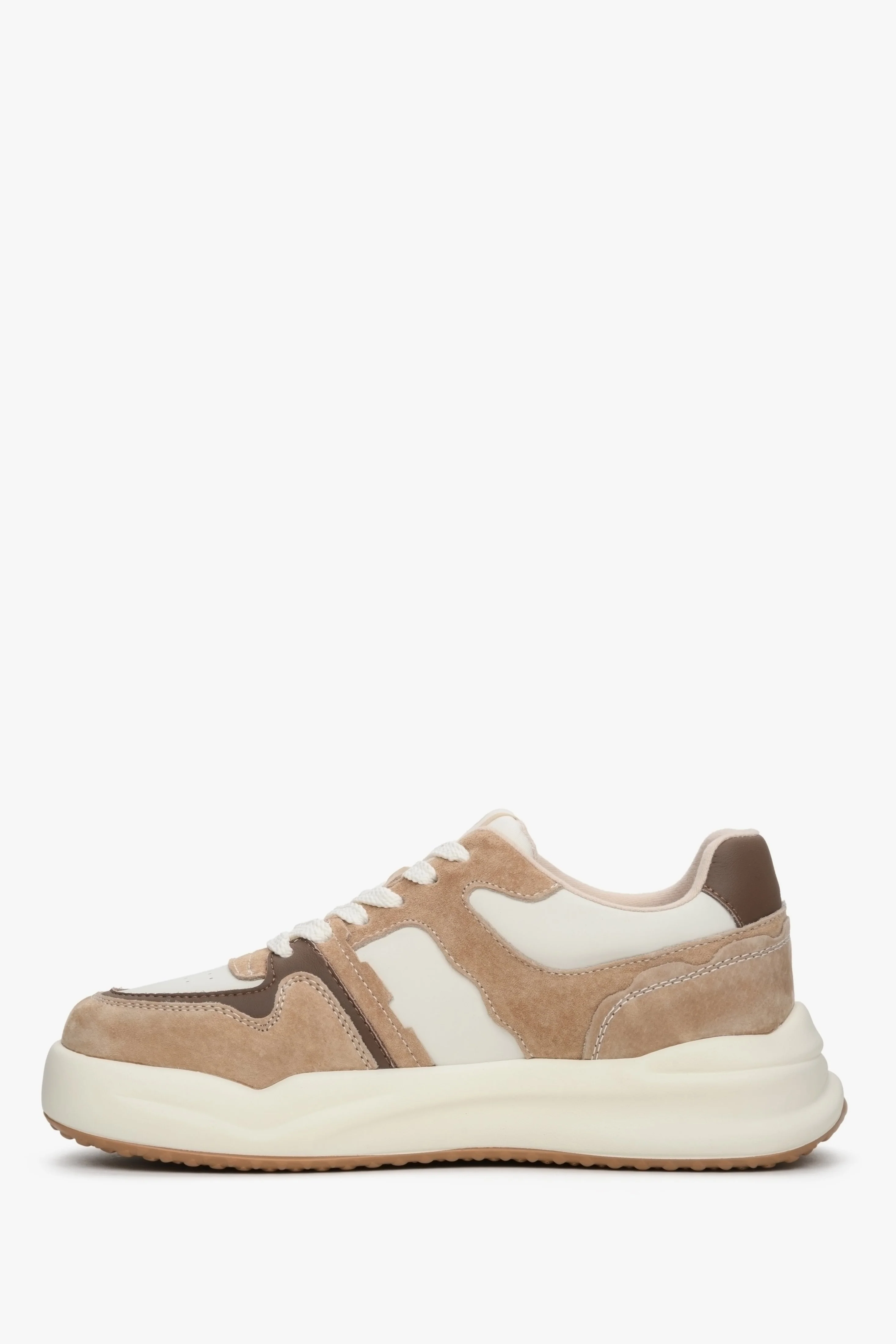 Beżowo-białe sneakersy damskie ze skóry i weluru Estro ER00112595 - Image 6