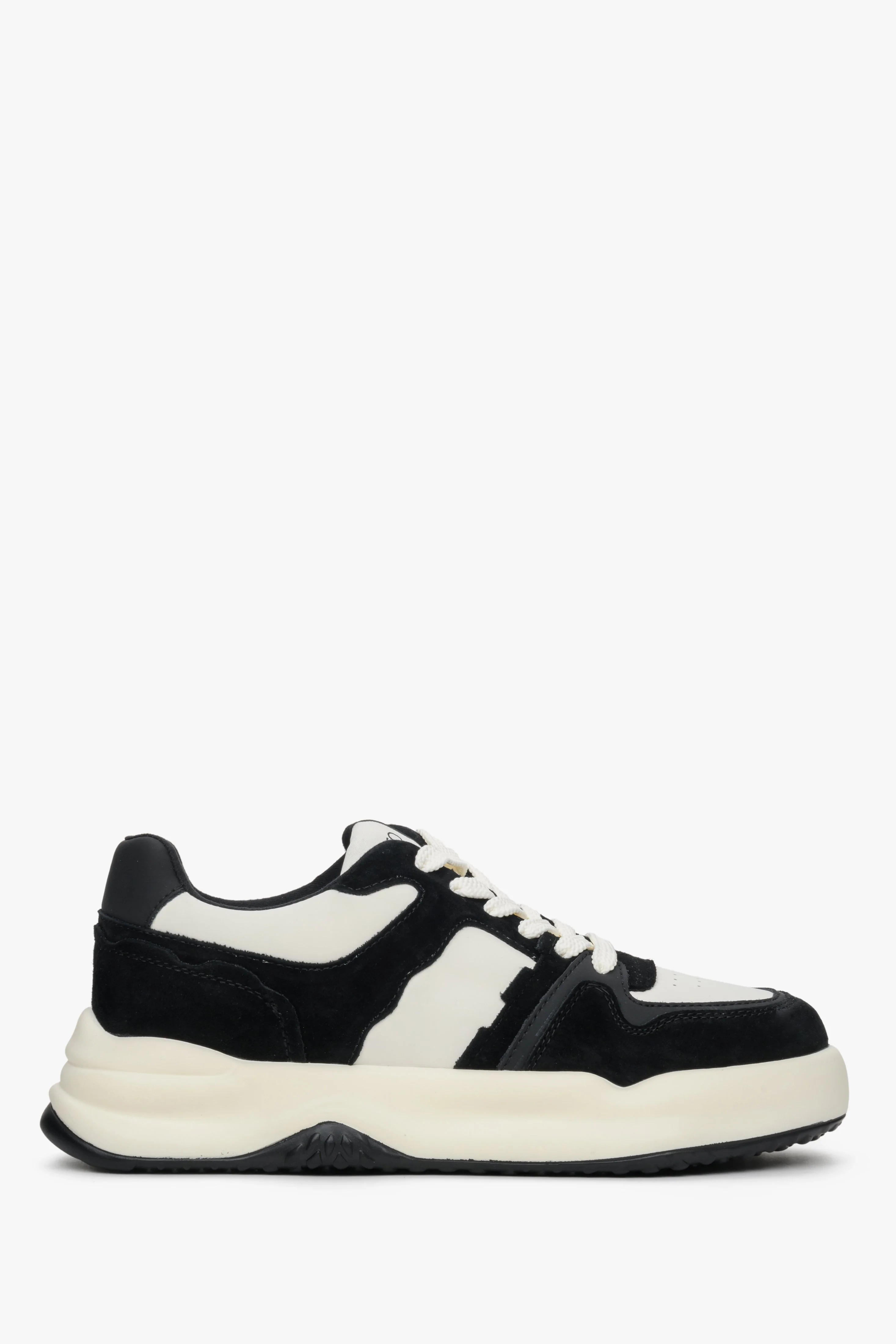 Biało-czarne sneakersy damskie ze skóry i weluru Estro ER00112594 - Image 6