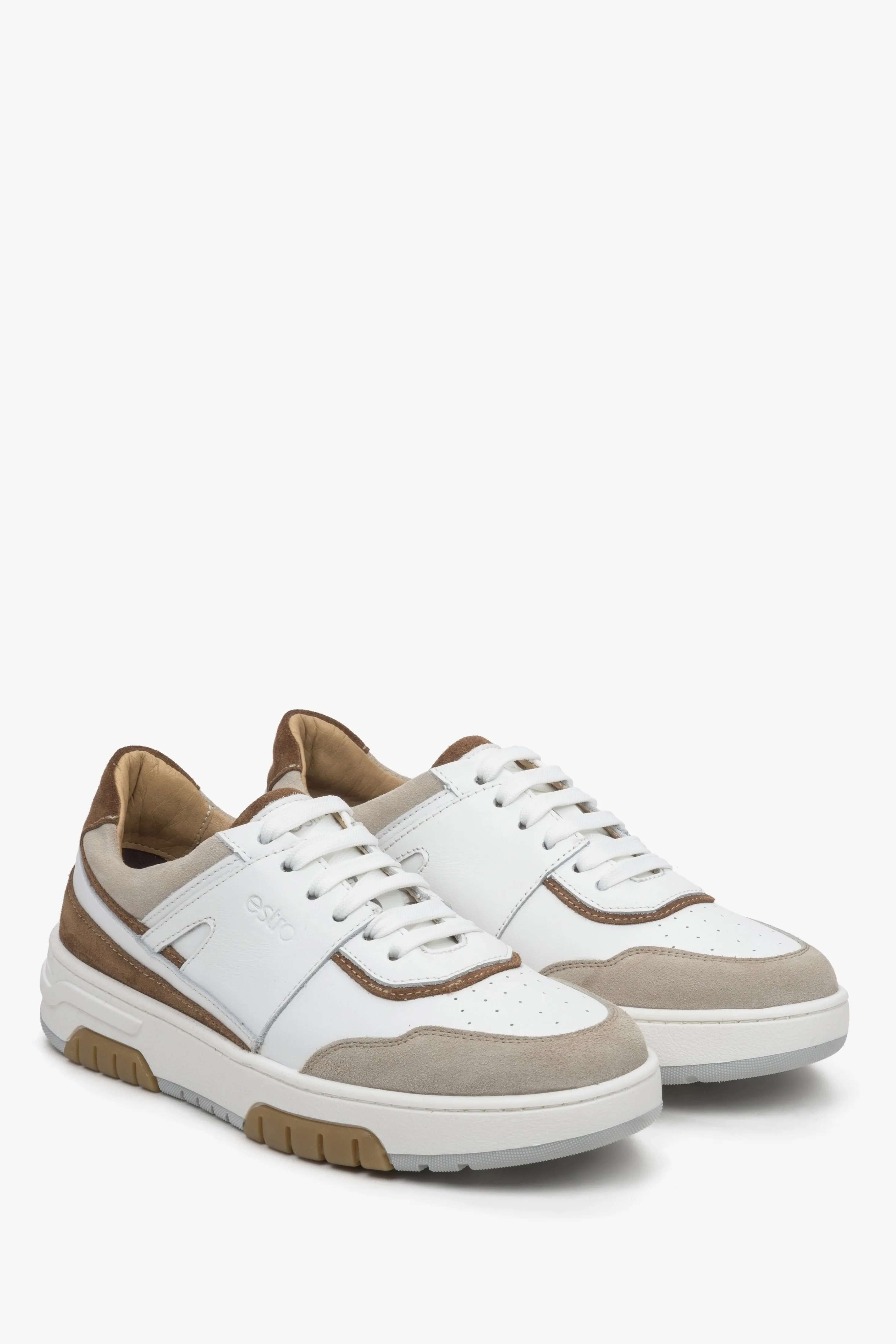 Brązowo-białe sneakersy damskie z łączonych materiałów Estro ER00113517 - Image 3