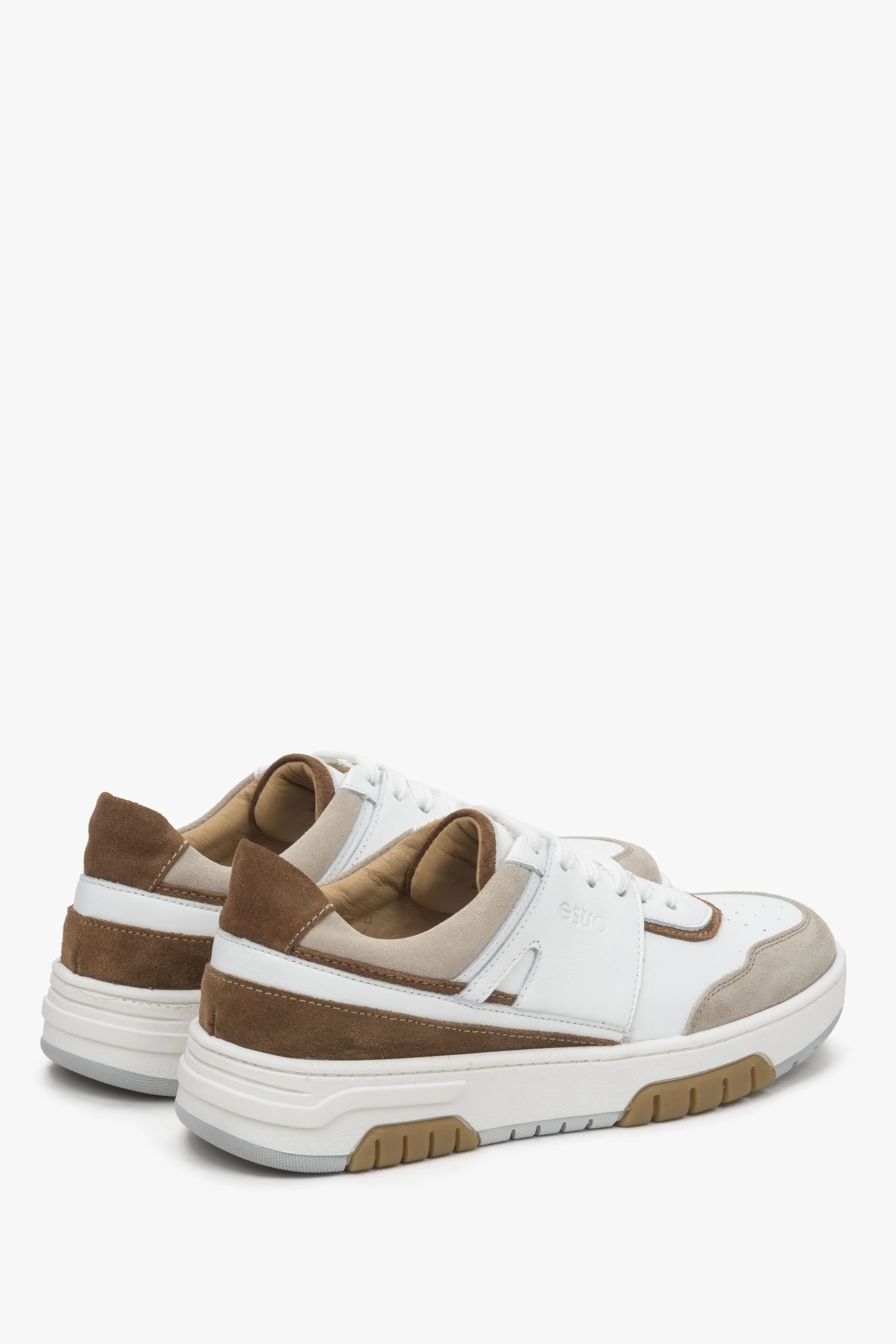 Brązowo-białe sneakersy damskie z łączonych materiałów Estro ER00113517 - Image 5