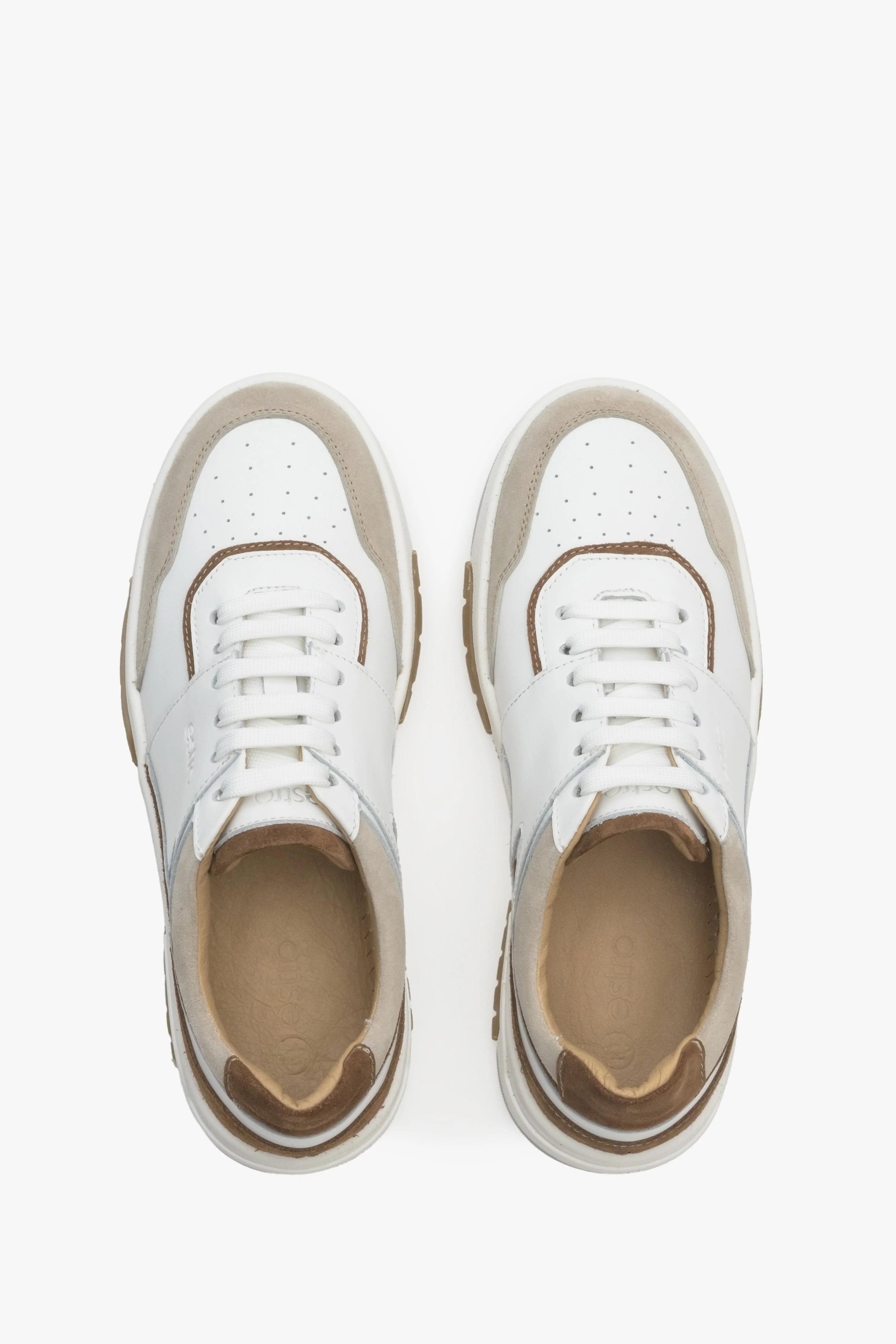Brązowo-białe sneakersy damskie z łączonych materiałów Estro ER00113517 - Image 7
