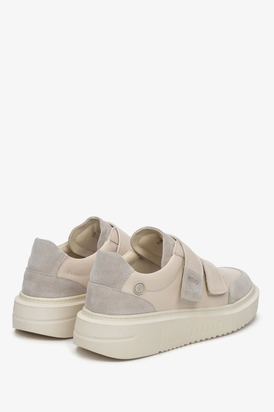 Beżowe skórzane sneakersy damskie na rzepy Estro ER00111763 - Image 10