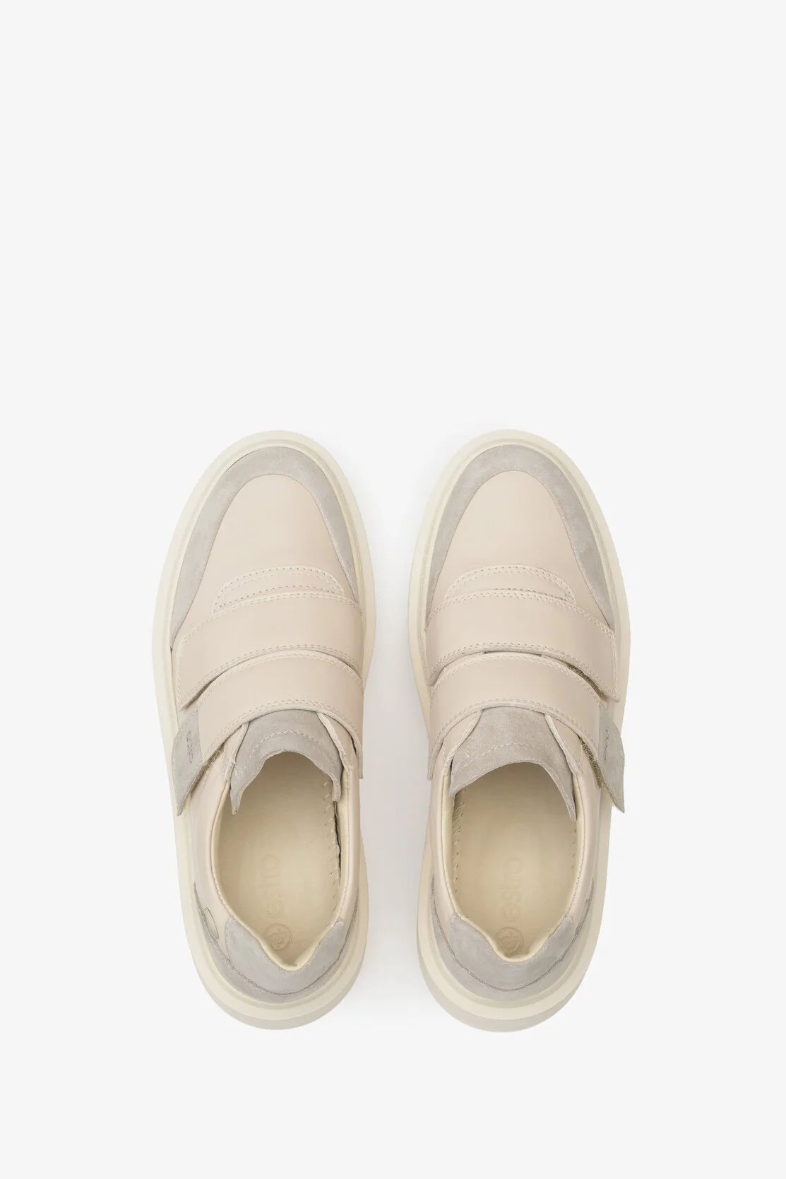 Beżowe skórzane sneakersy damskie na rzepy Estro ER00111763 - Image 7