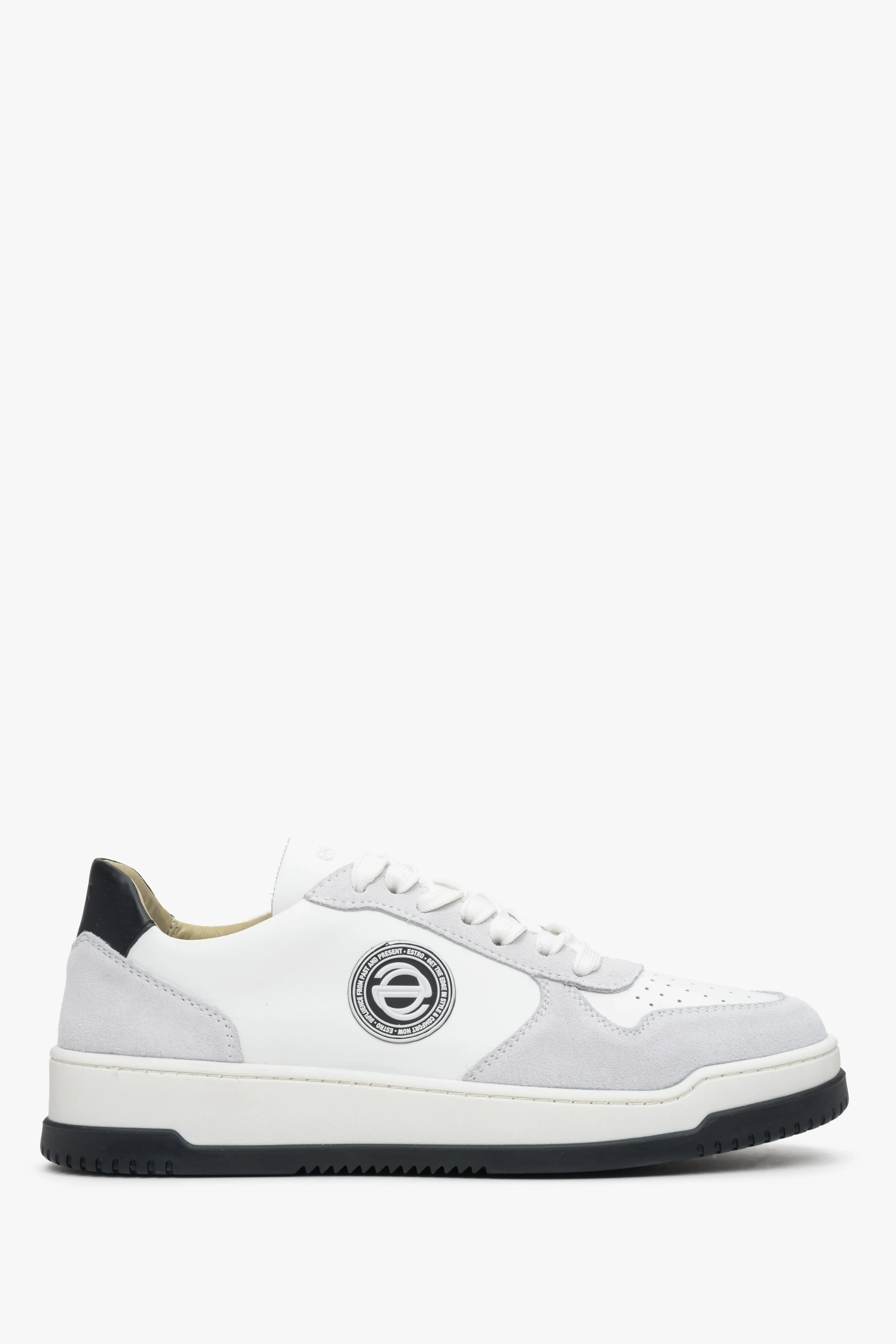Biało-szare sneakersy damskie ze skóry naturalnej i weluru Estro ER00113169