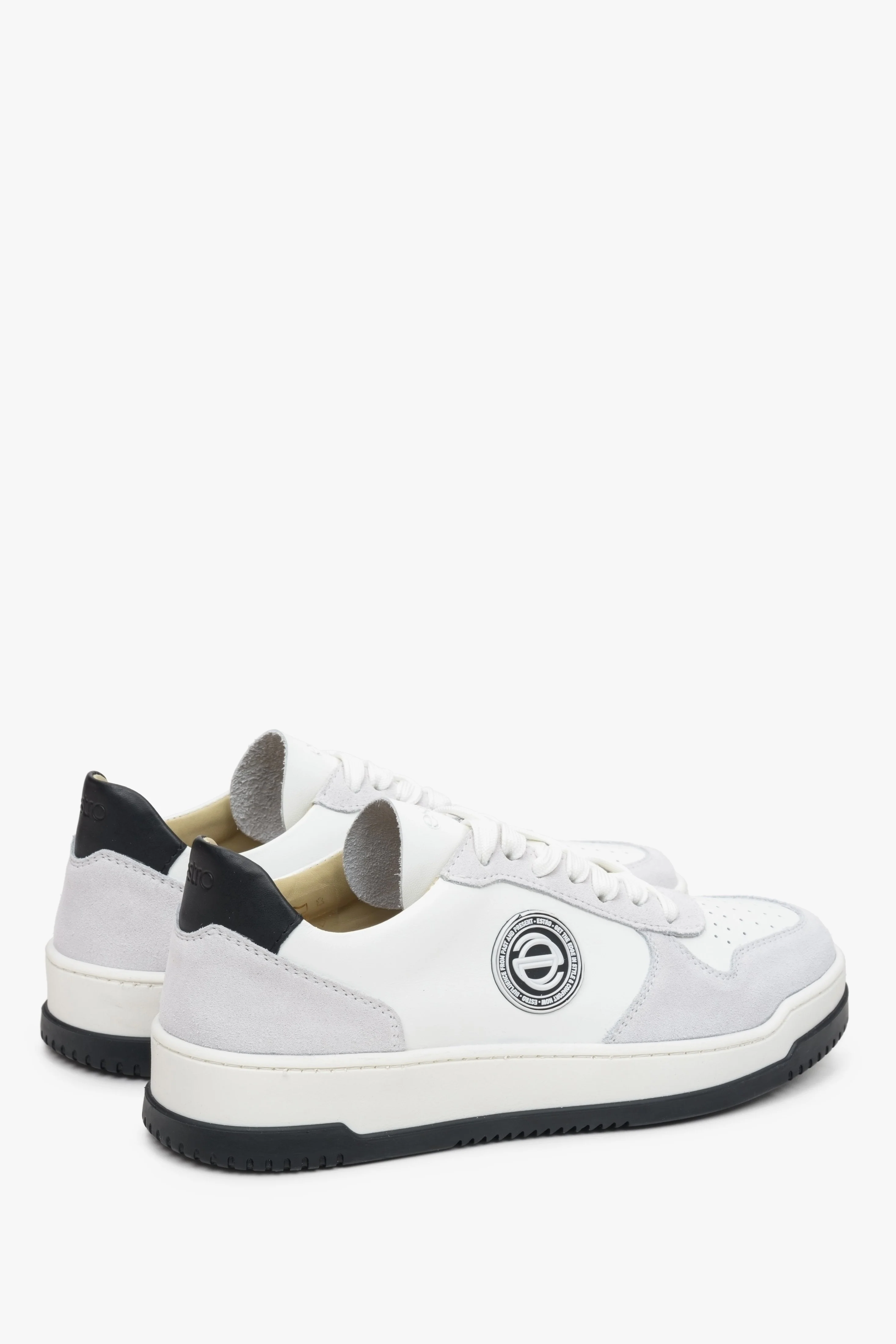 Biało-szare sneakersy damskie ze skóry naturalnej i weluru Estro ER00113169 - Image 5