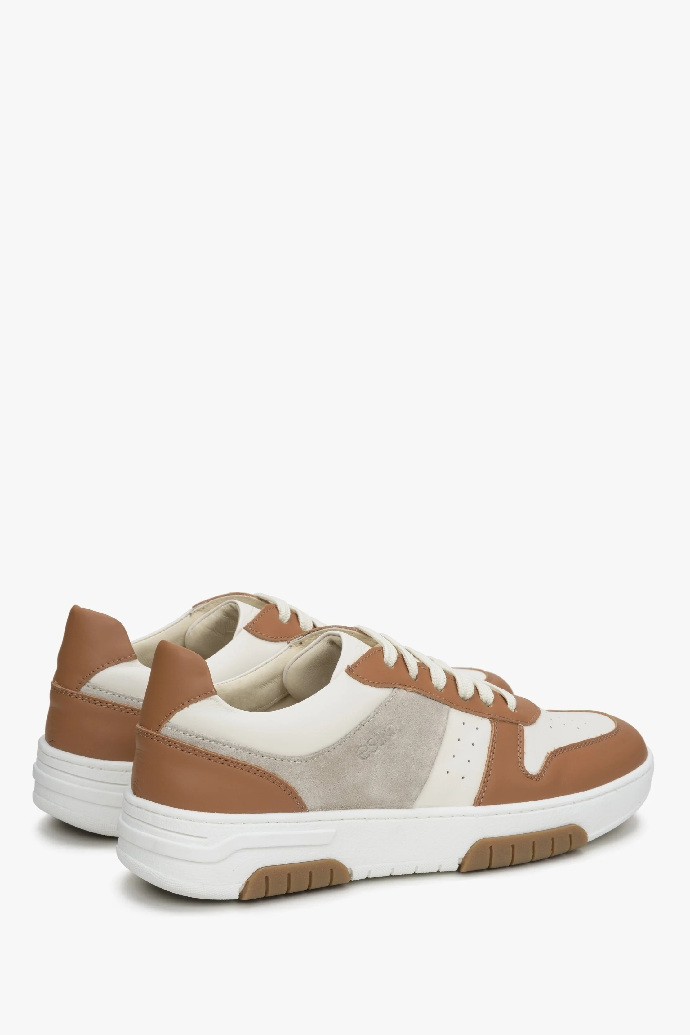 Brązowo-białe sneakersy damskie z włoskiej skóry naturalnej Estro ER00114890 - Image 5