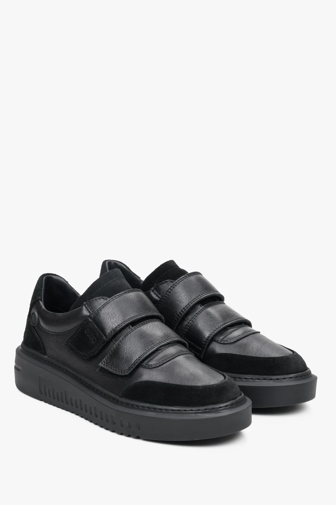 Czarne skórzane sneakersy damskie na rzepy Estro ER00111788 - Image 2