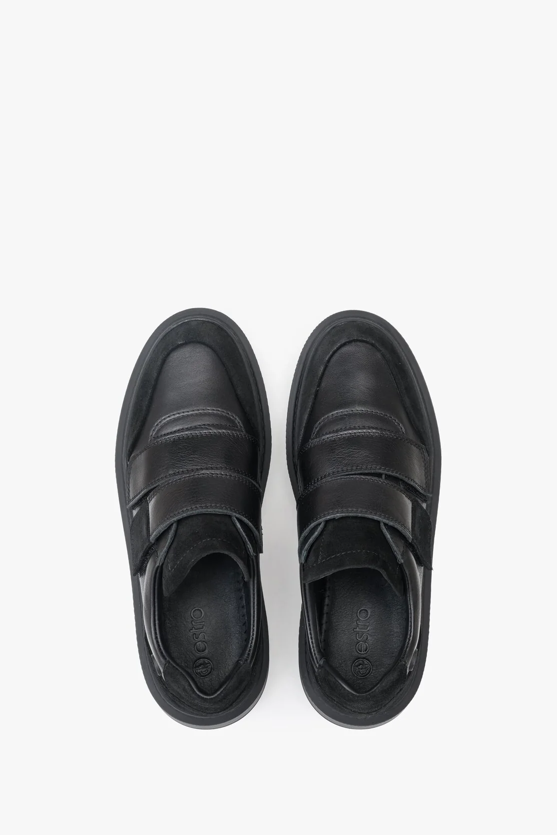 Czarne skórzane sneakersy damskie na rzepy Estro ER00111788 - Image 4
