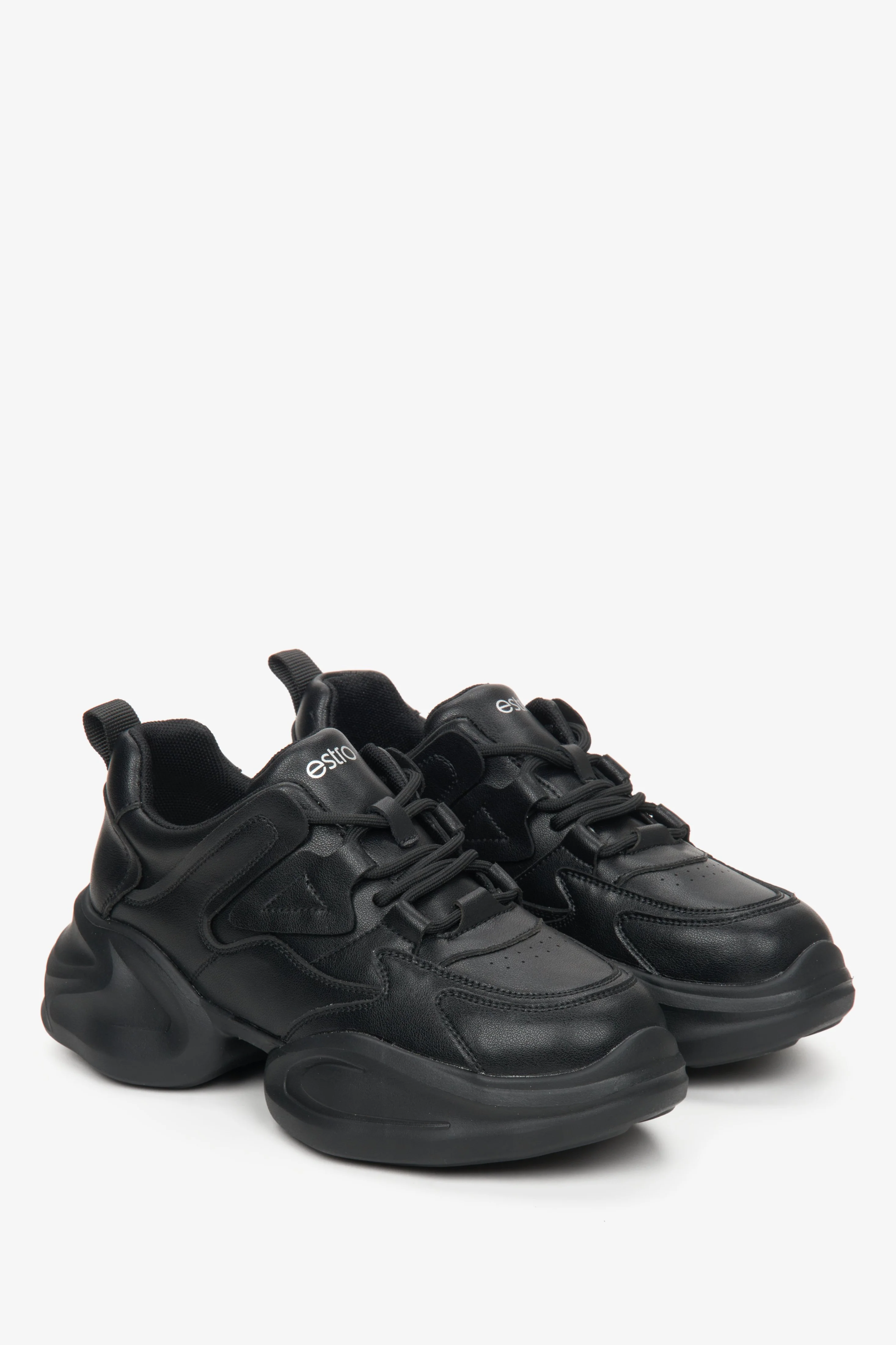 Czarne skórzane sneakersy damskie na grubej platformie Estro ER00112596 - Image 2