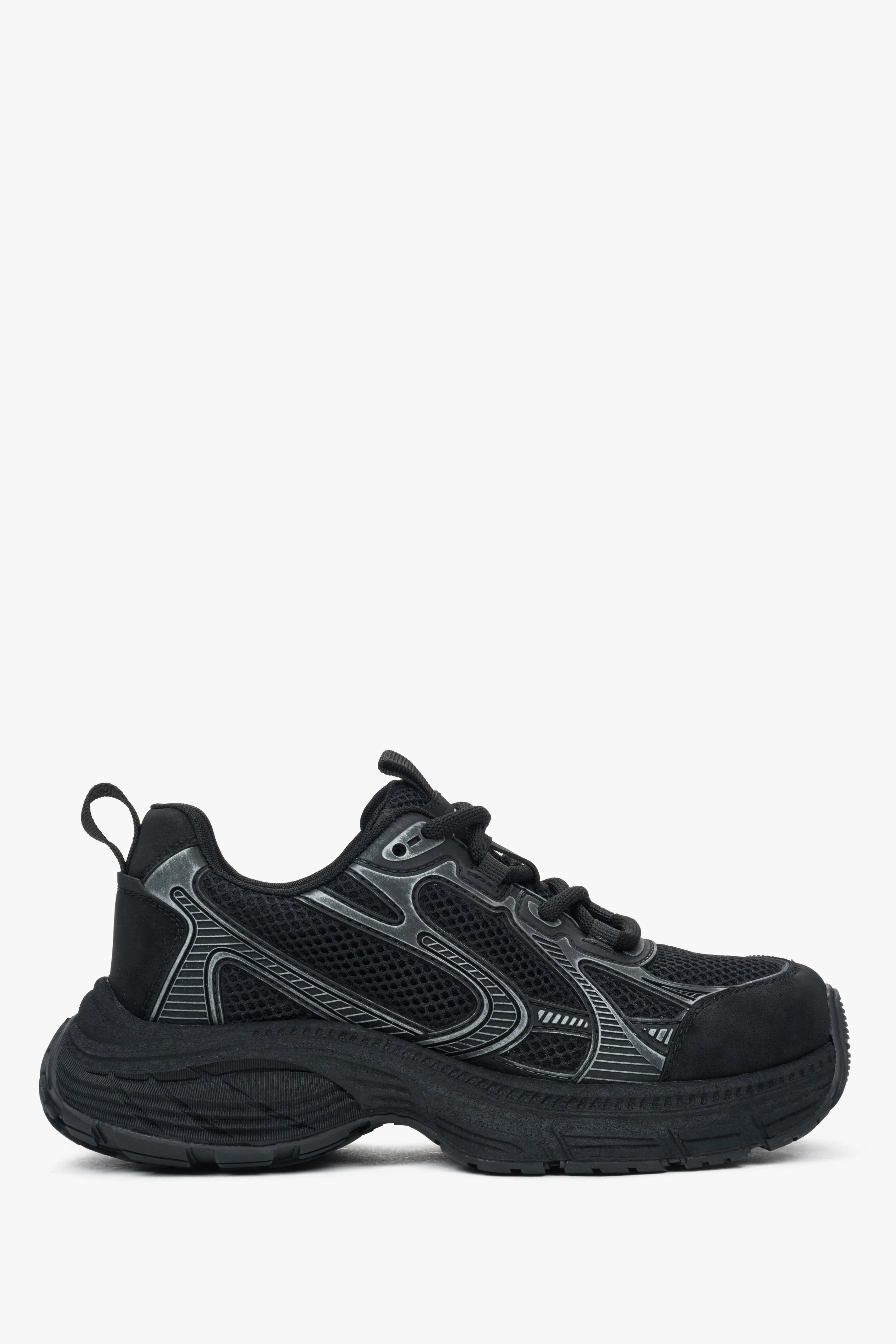 Czarne sportowe sneakersy damskie z ekoskóry i siateczki ES8 ER00116891