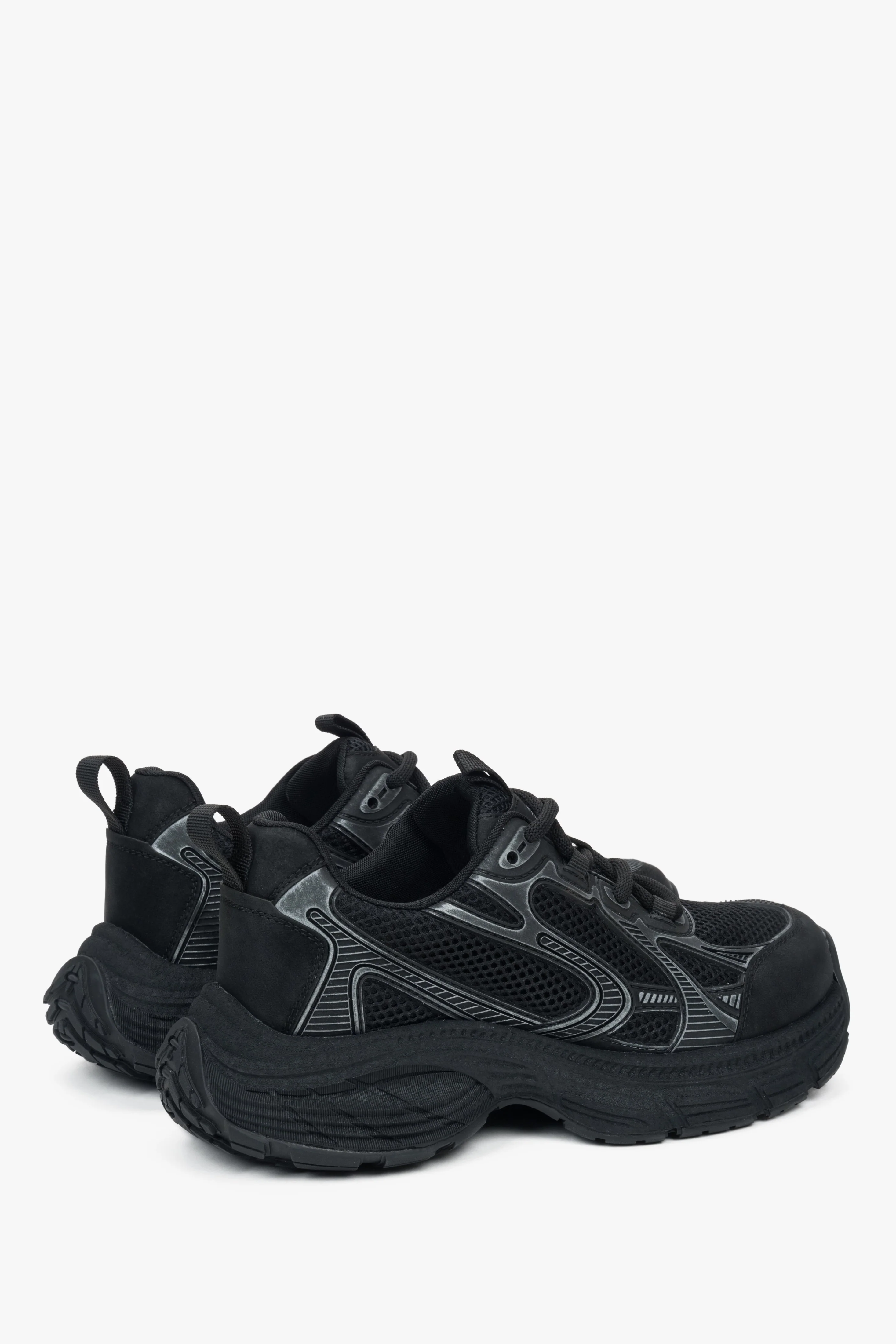 Czarne sportowe sneakersy damskie z ekoskóry i siateczki ES8 ER00116891 - Image 5