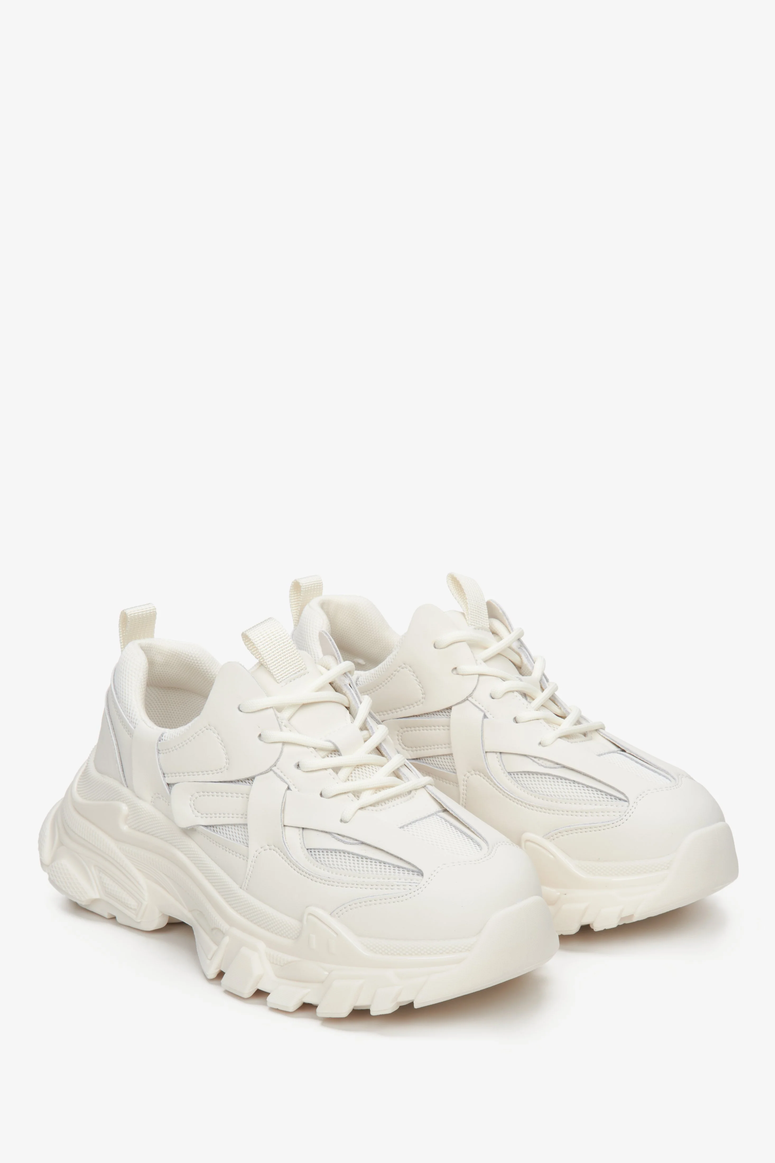 Jasnobeżowe sneakersy damskie na grubej podeszwie ES8 ER00112610 - Image 3