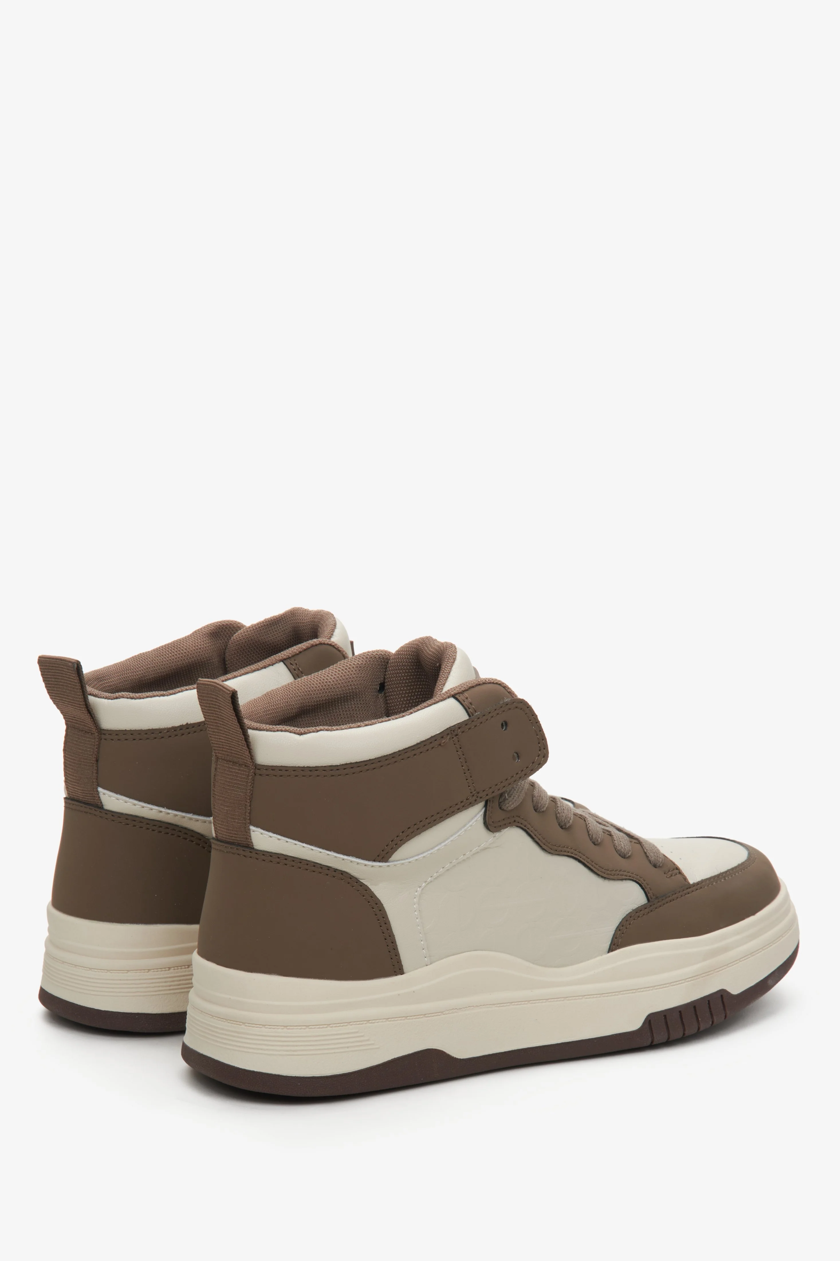 Beżowo-brązowe wysokie sneakersy damskie ze skóry Estro ER00114190 - Image 5