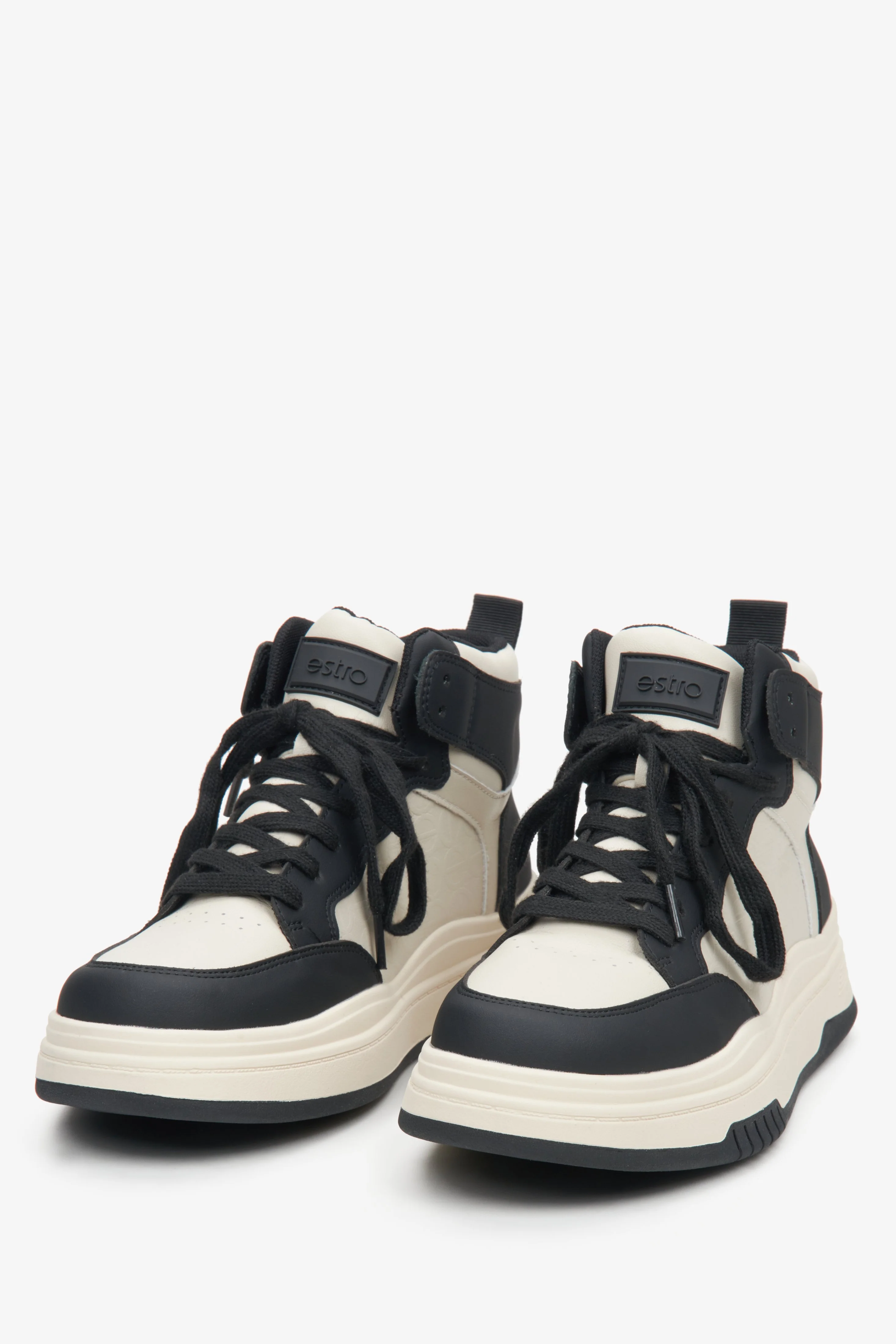 Beżowo-czarne wysokie sneakersy damskie ze skóry Estro ER00114291 - Image 3
