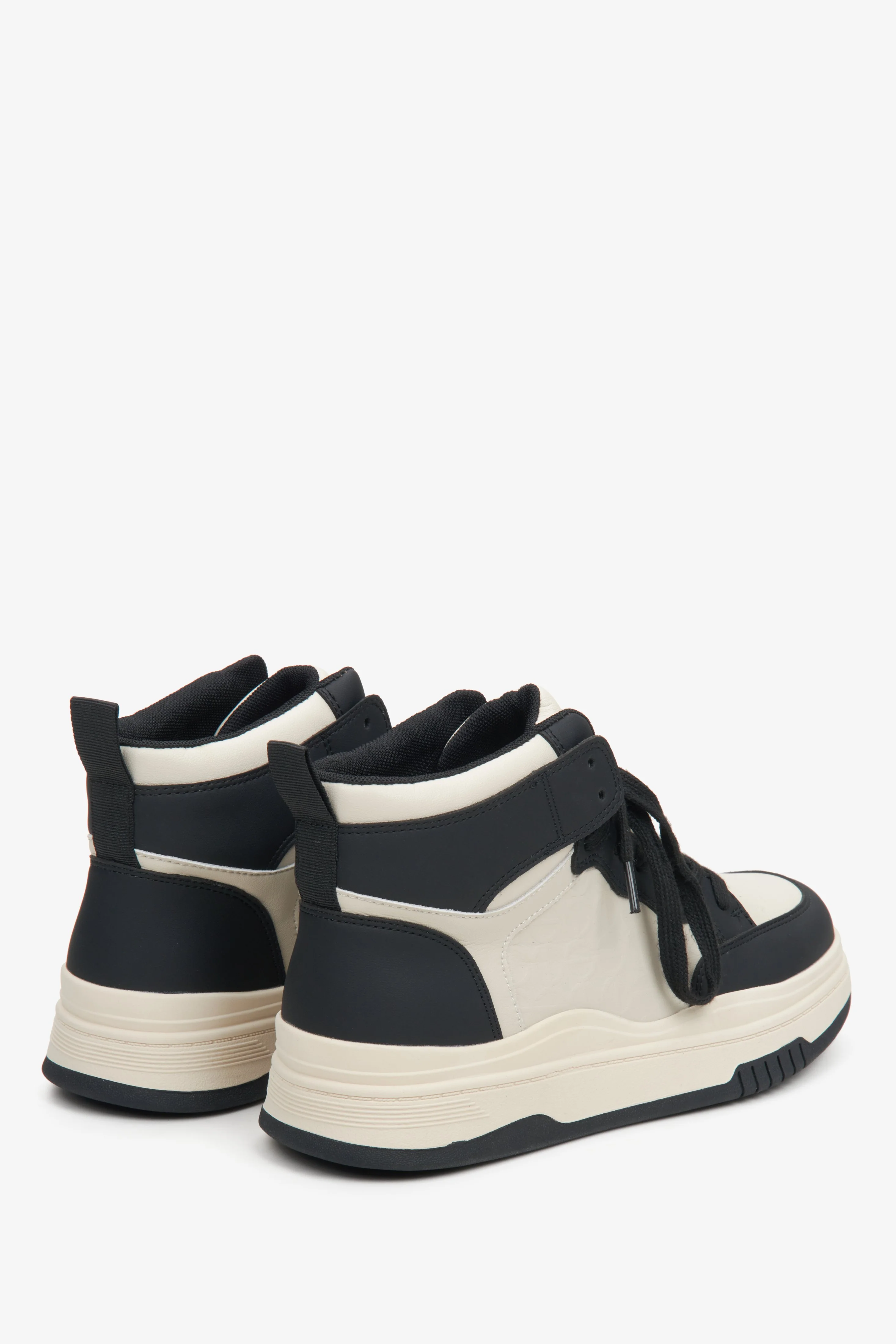 Beżowo-czarne wysokie sneakersy damskie ze skóry Estro ER00114291 - Image 5