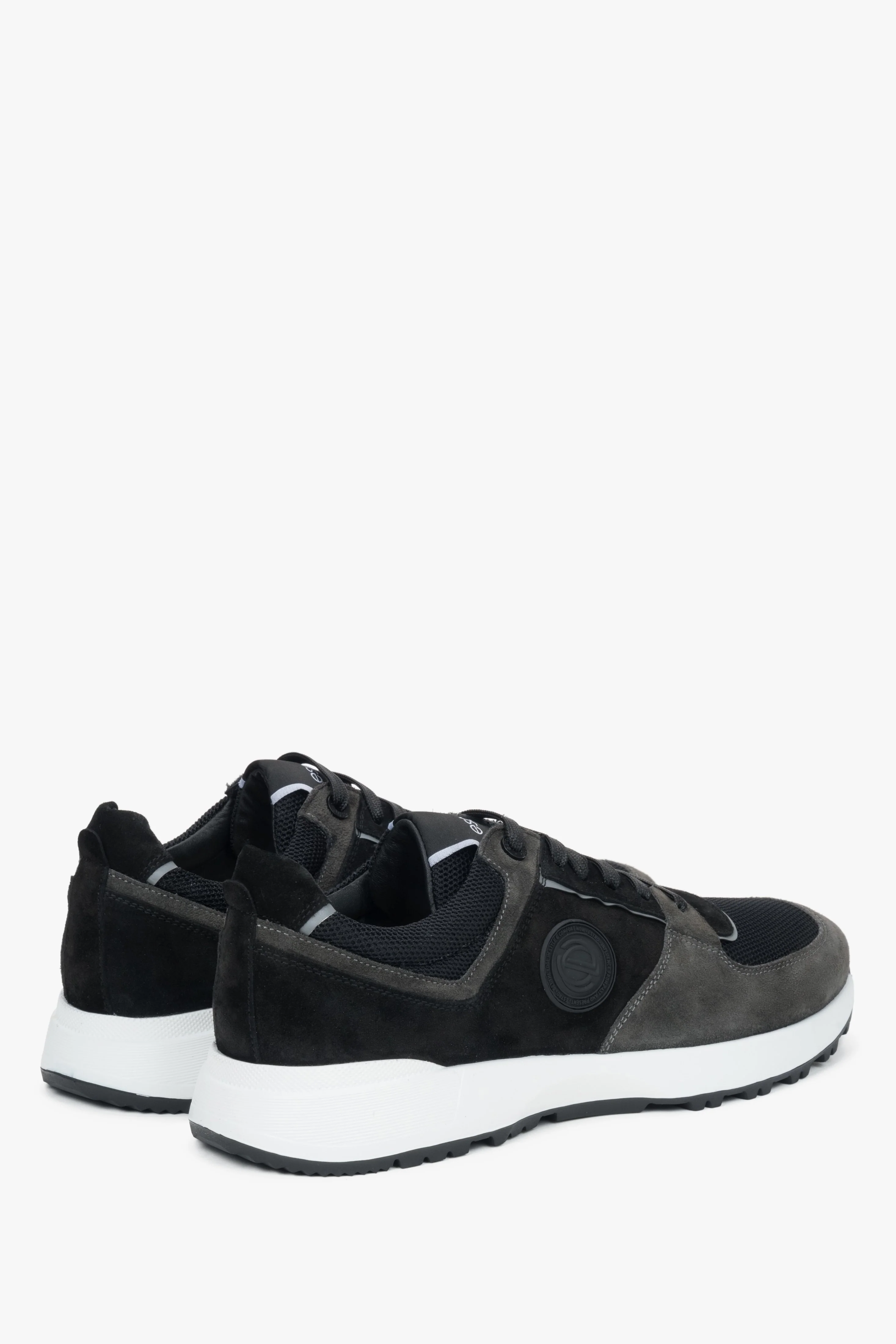 Czarno-szare sneakersy męskie z włoskiego weluru i skóry naturalne Premium Estro ER00116059 - Image 5