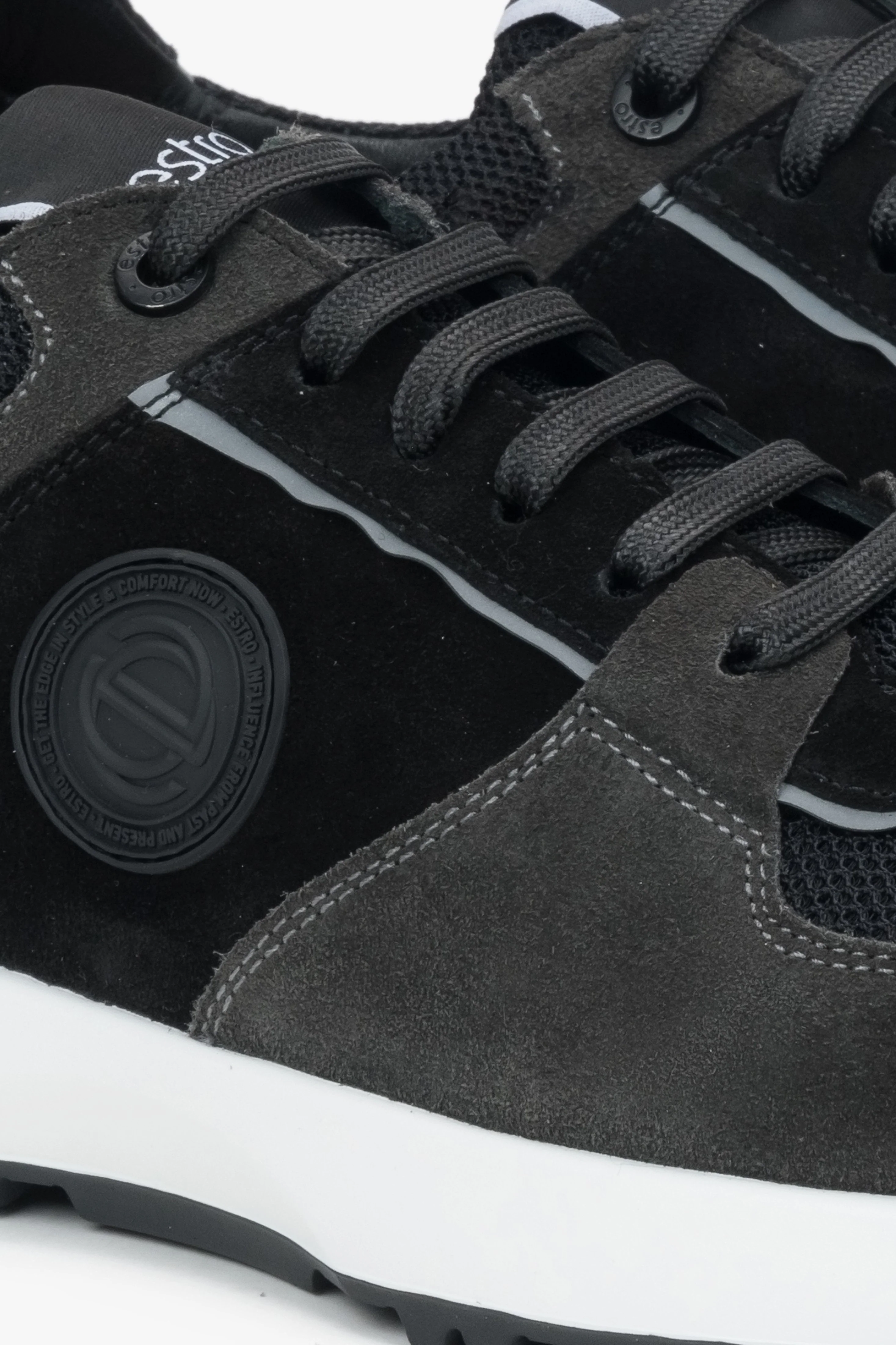 Czarno-szare sneakersy męskie z włoskiego weluru i skóry naturalne Premium Estro ER00116059 - Image 6