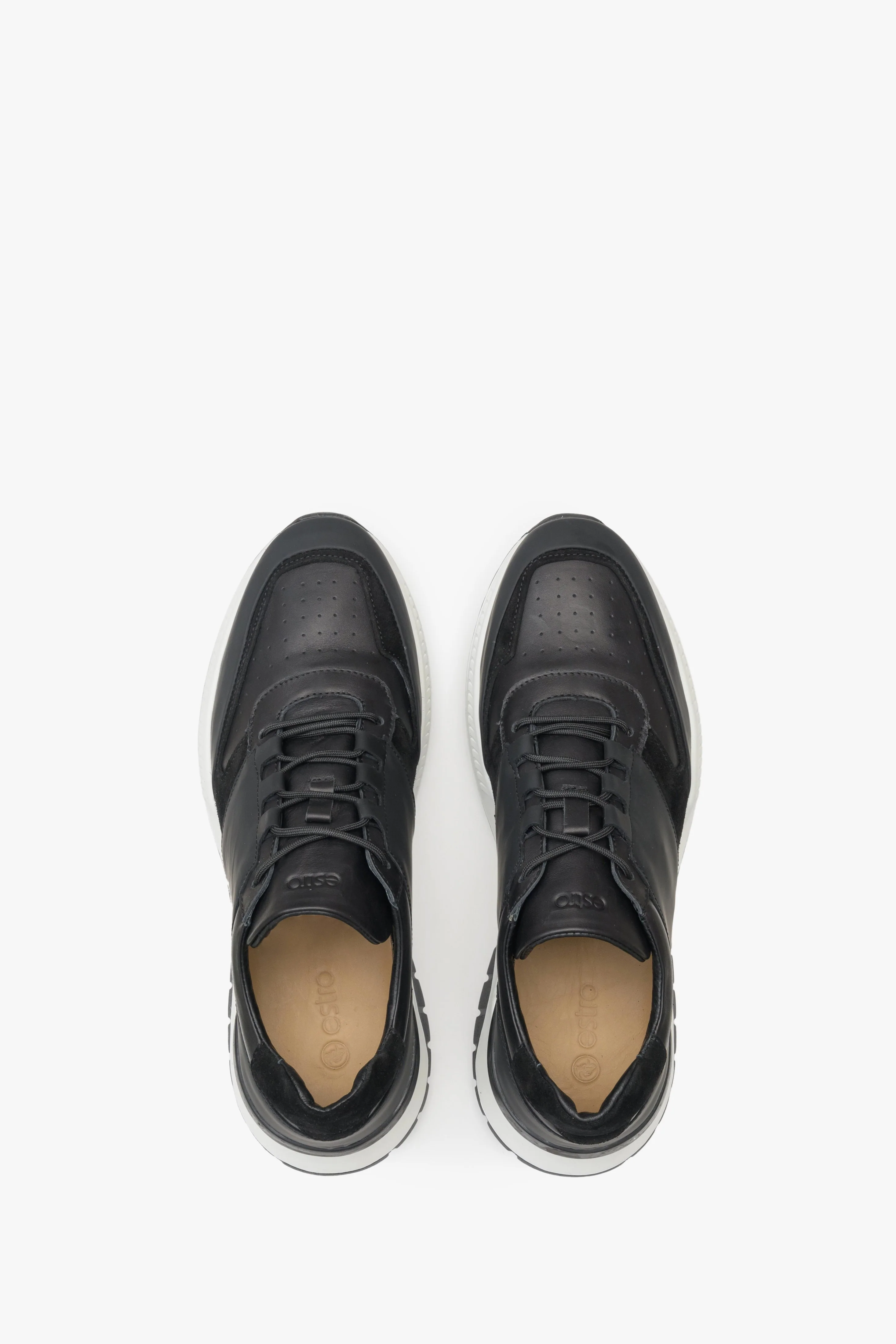 Sneakersy męskie czarno-białe ze skóry naturalnej Estro ER00111828 - Image 4