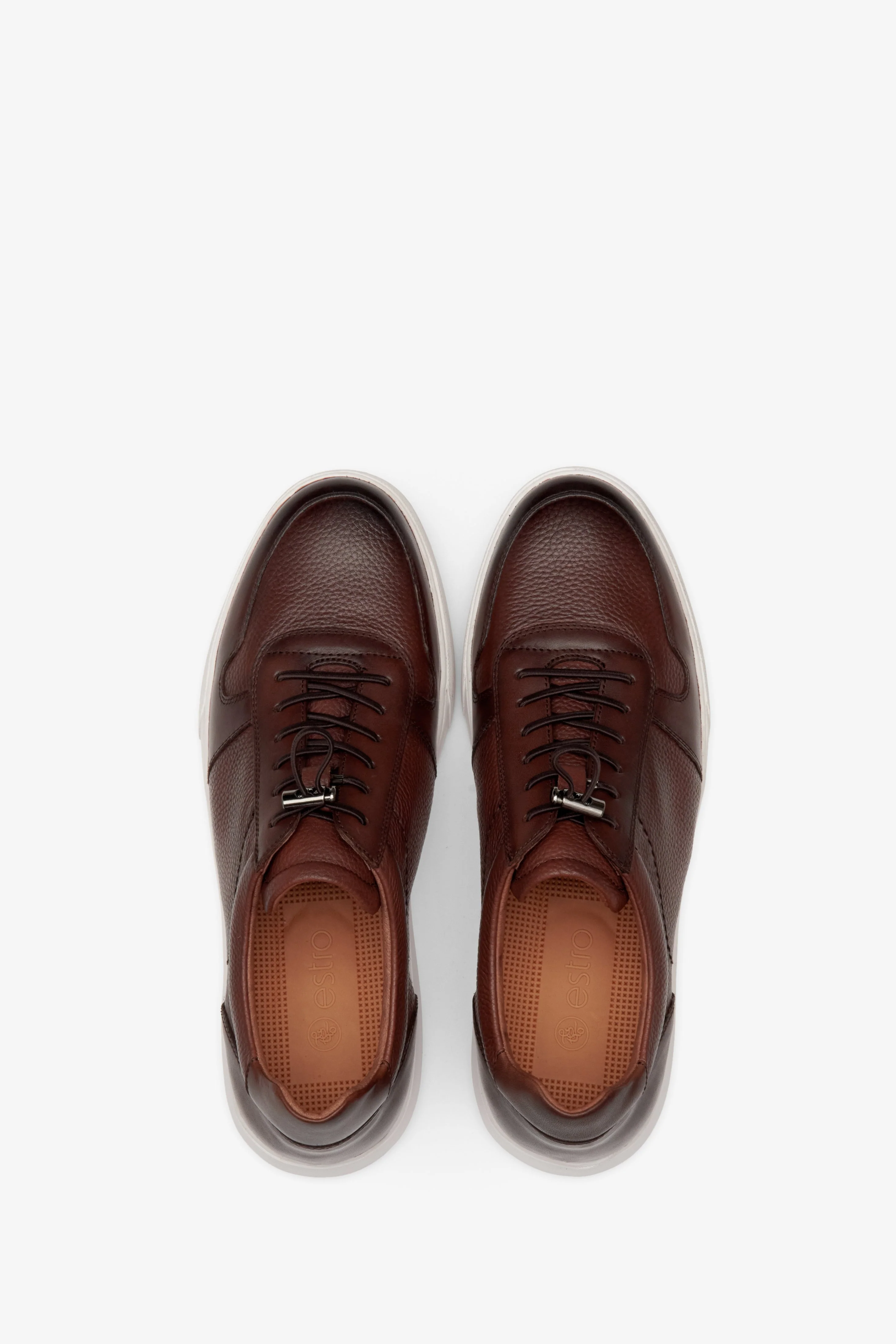 Brązowe sneakersy męskie skórzane ze ściągaczem Estro ER00112577 - Image 4