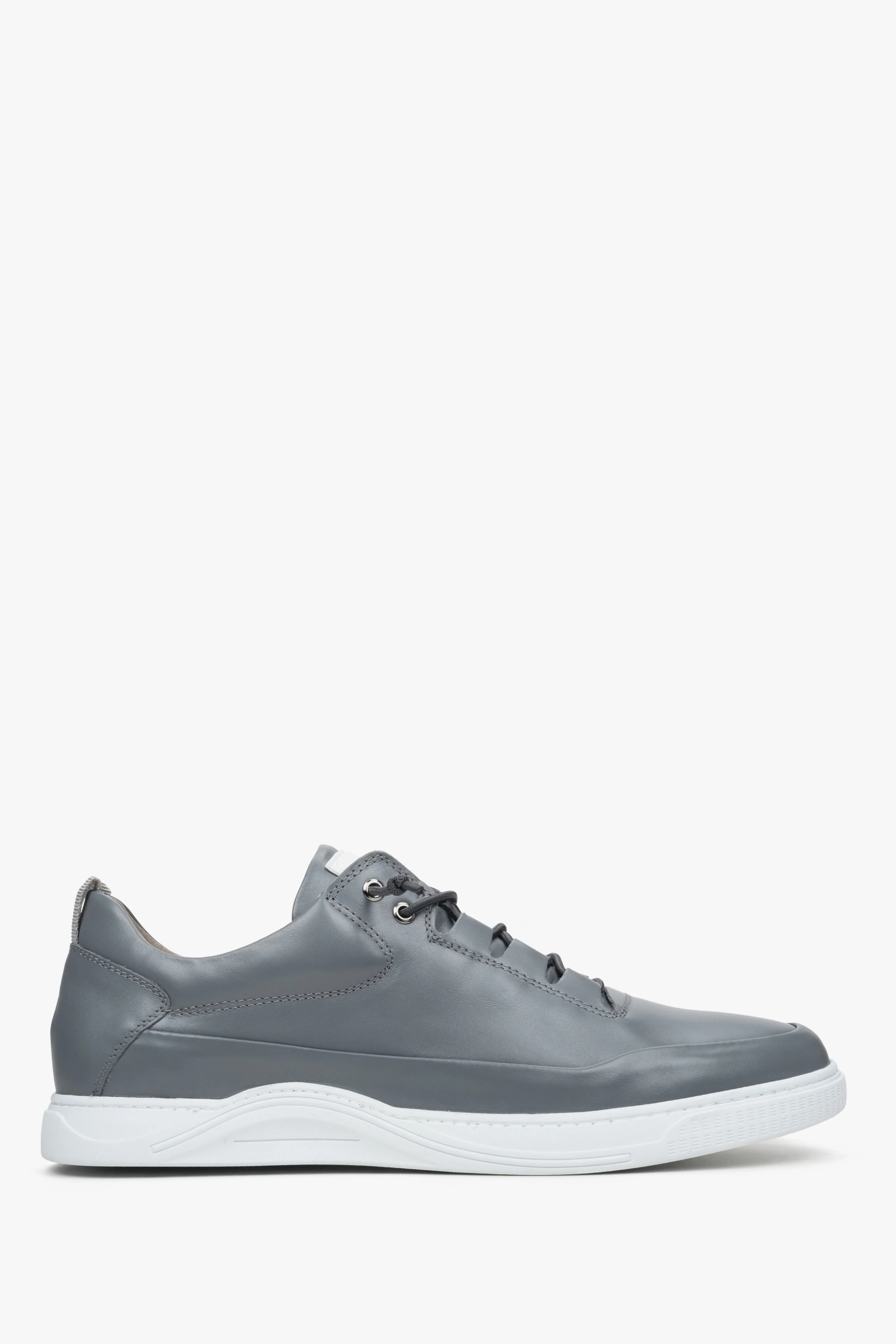 Szare sneakersy męskie ze skóry naturalnej na wiosnę ES8 ER00112459 - Image 2