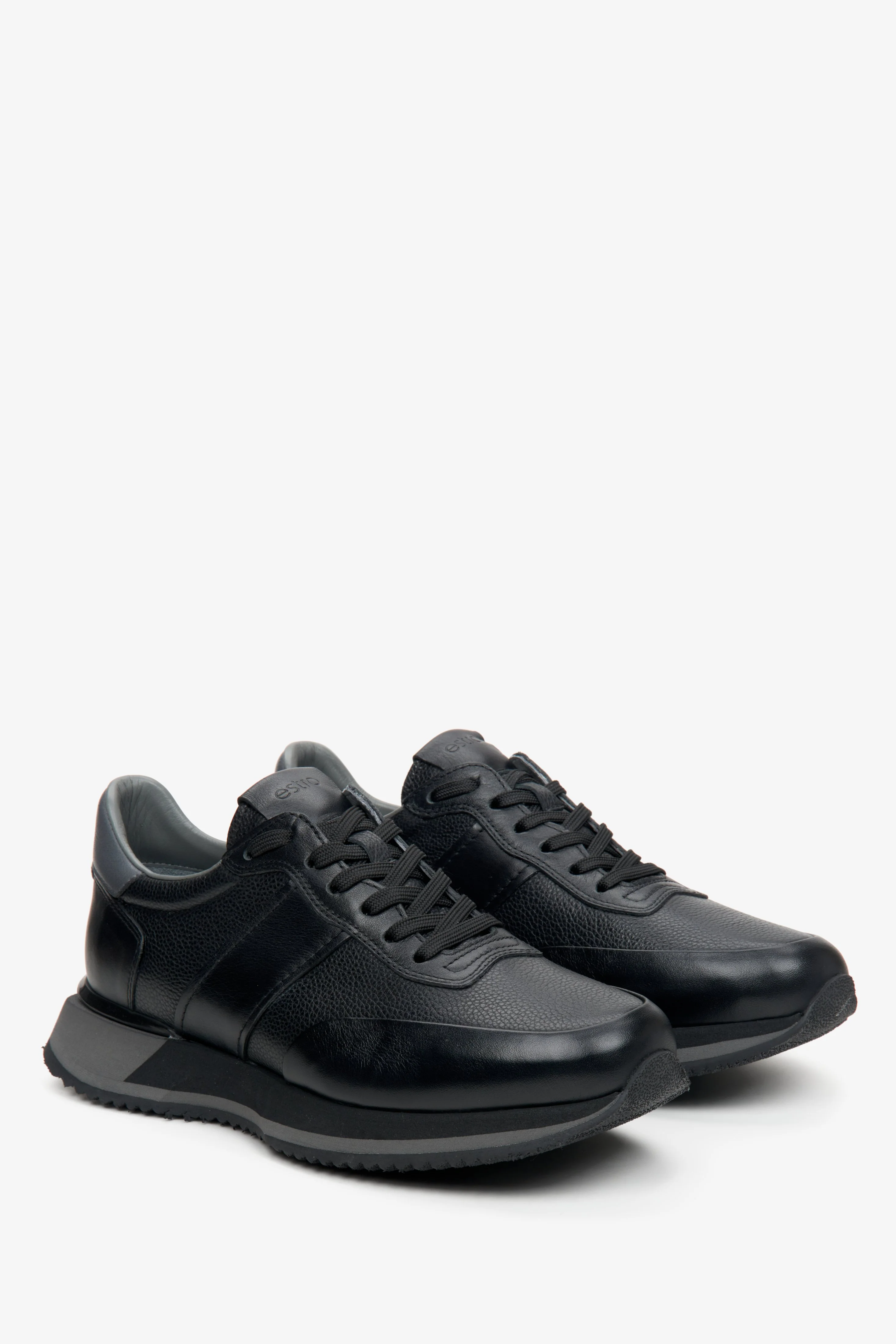 Czarne sportowe sneakersy męskie ze skóry naturalnej Estro ER00113798 - Image 2