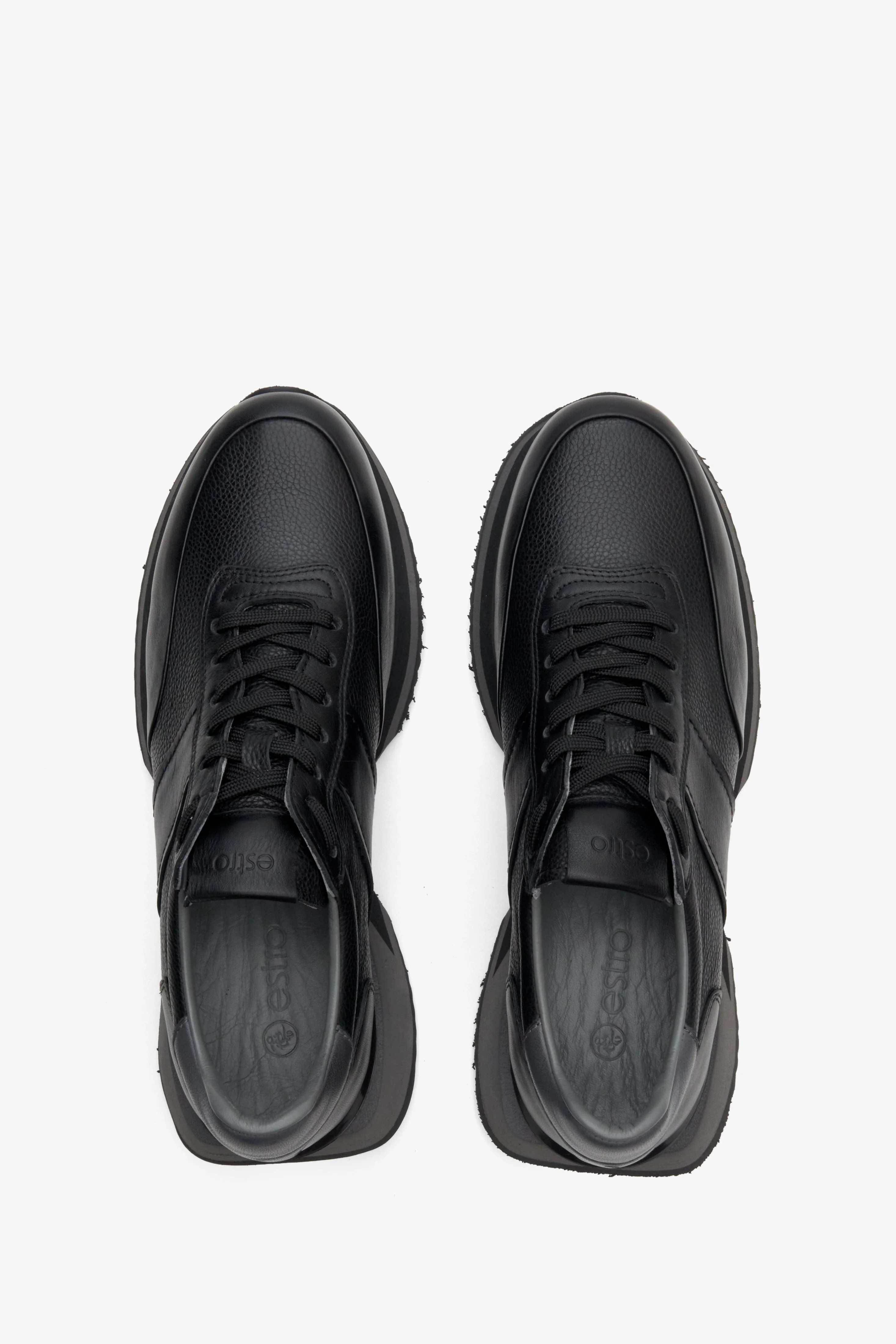 Czarne sportowe sneakersy męskie ze skóry naturalnej Estro ER00113798 - Image 4