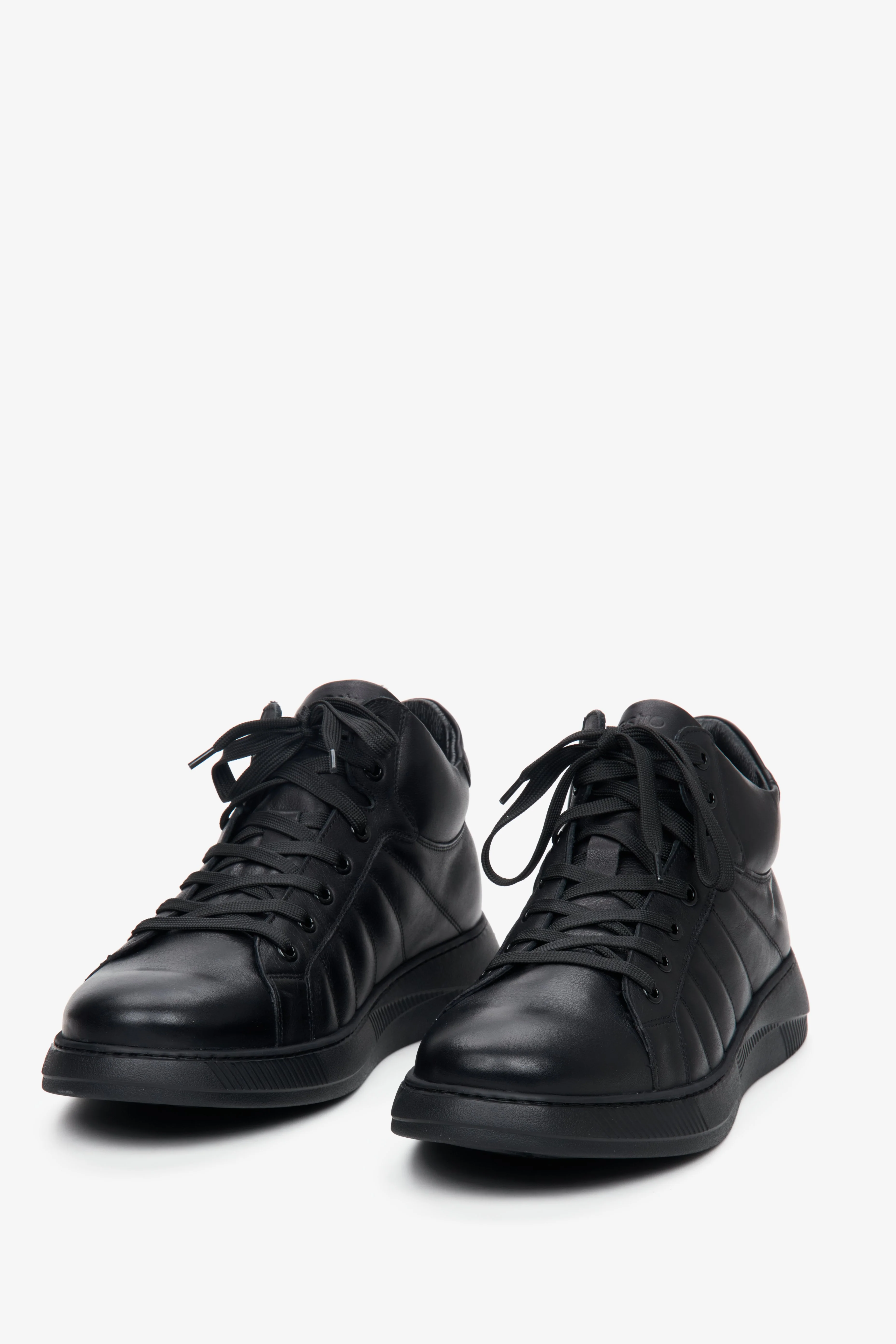 Czarne wysokie sneakersy męskie ze skóry naturalnej Estro ER00111799 - Image 3