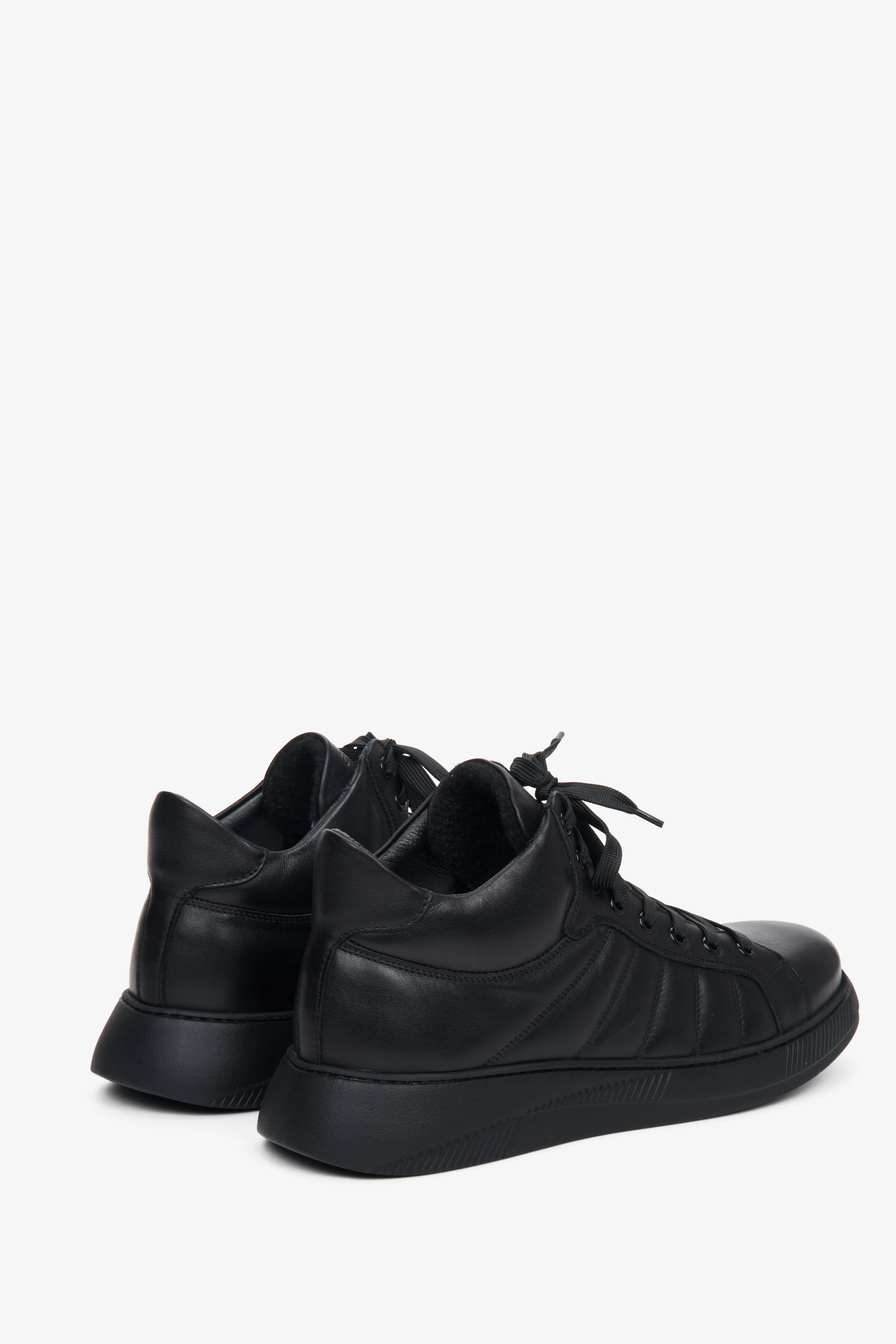 Czarne wysokie sneakersy męskie ze skóry naturalnej Estro ER00111799 - Image 5