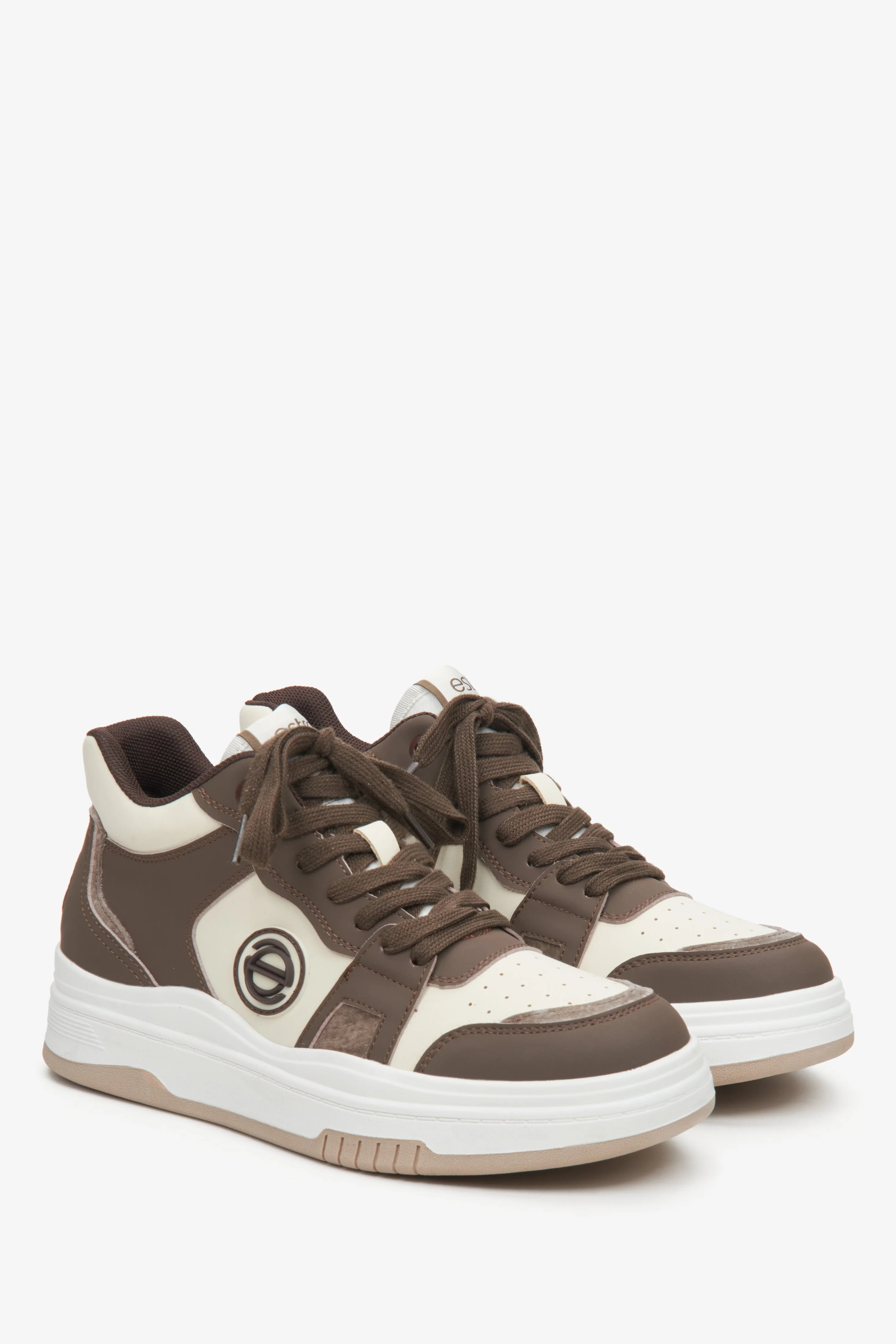 Brązowo-beżowe wysokie sneakersy damskie ze skóry naturalnej Estro ER00114289 - Image 3