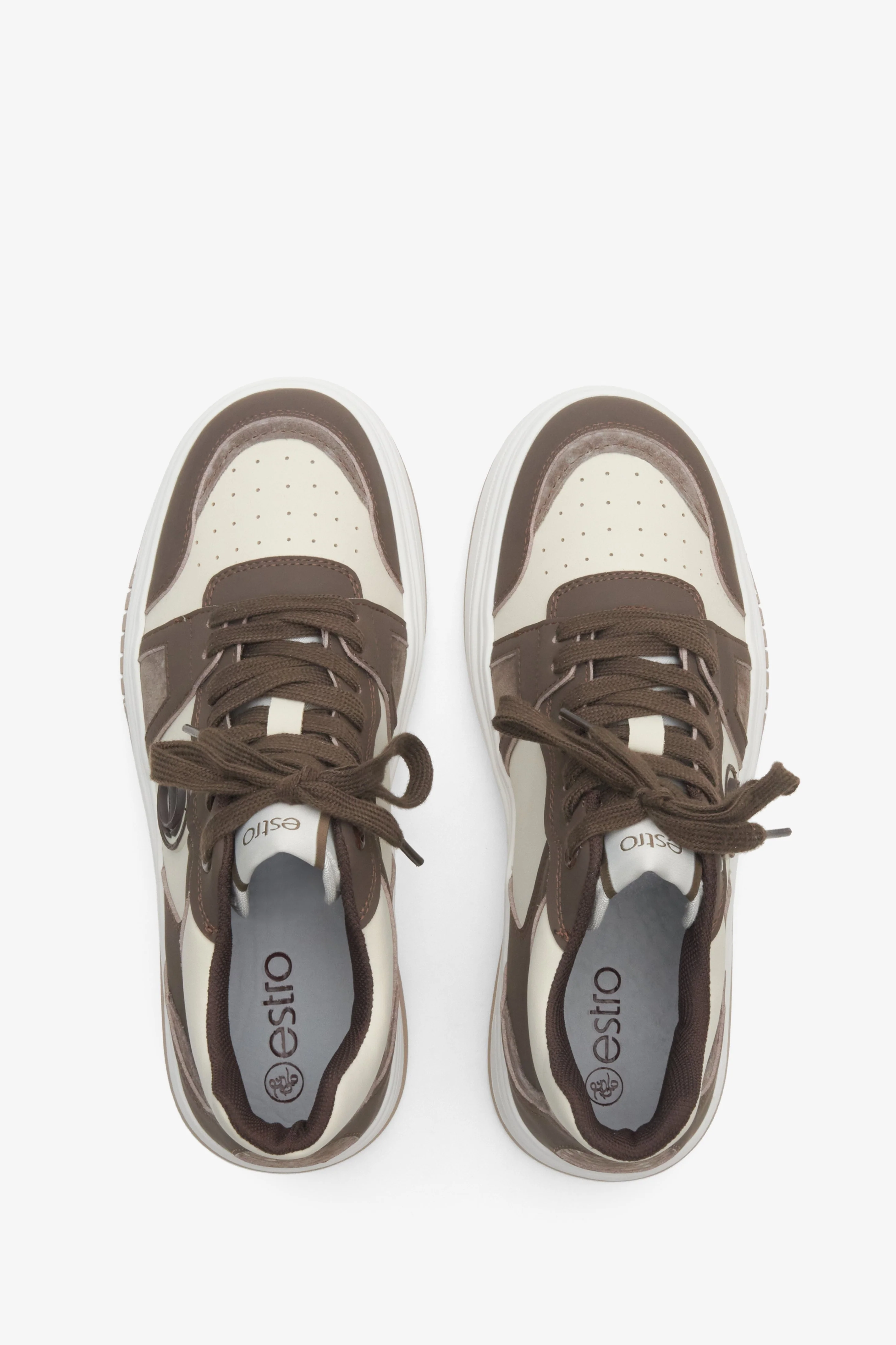 Brązowo-beżowe wysokie sneakersy damskie ze skóry naturalnej Estro ER00114289 - Image 4