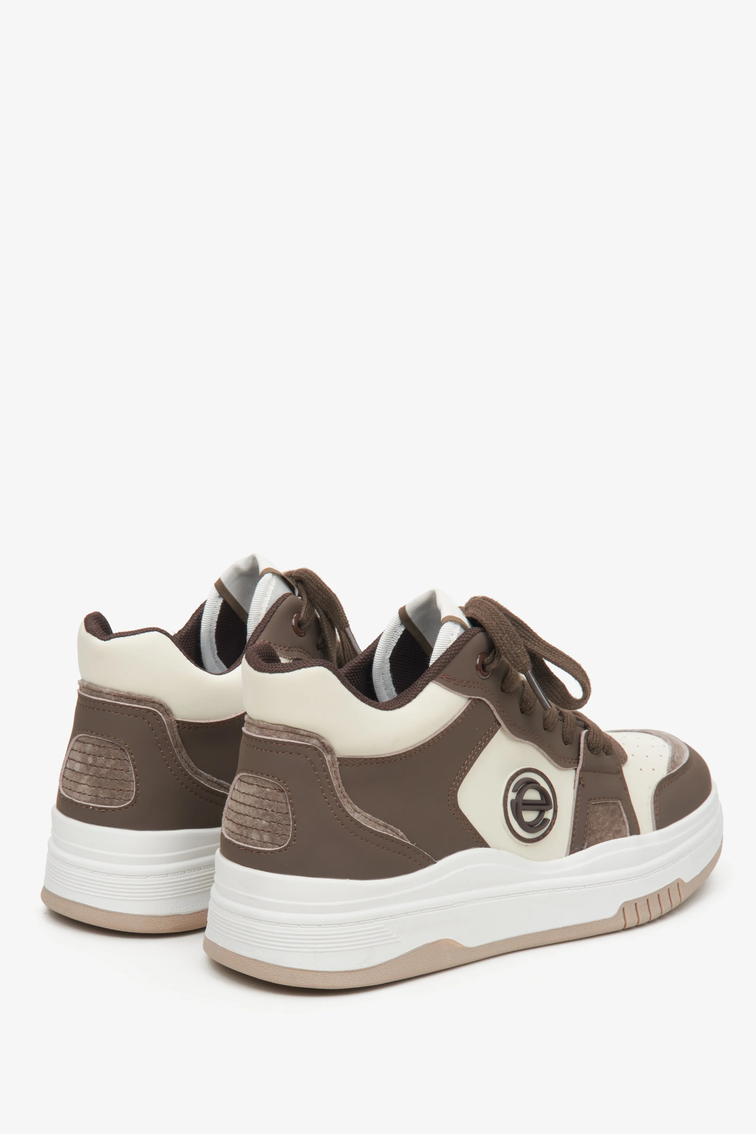 Brązowo-beżowe wysokie sneakersy damskie ze skóry naturalnej Estro ER00114289 - Image 5