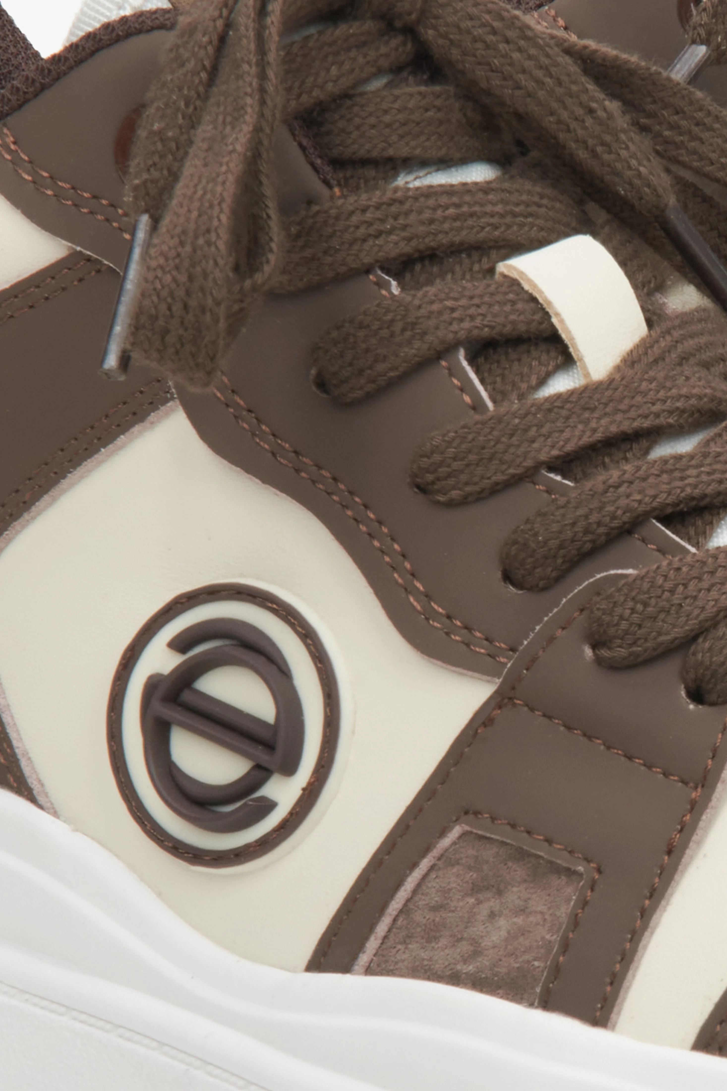 Brązowo-beżowe wysokie sneakersy damskie ze skóry naturalnej Estro ER00114289 - Image 7