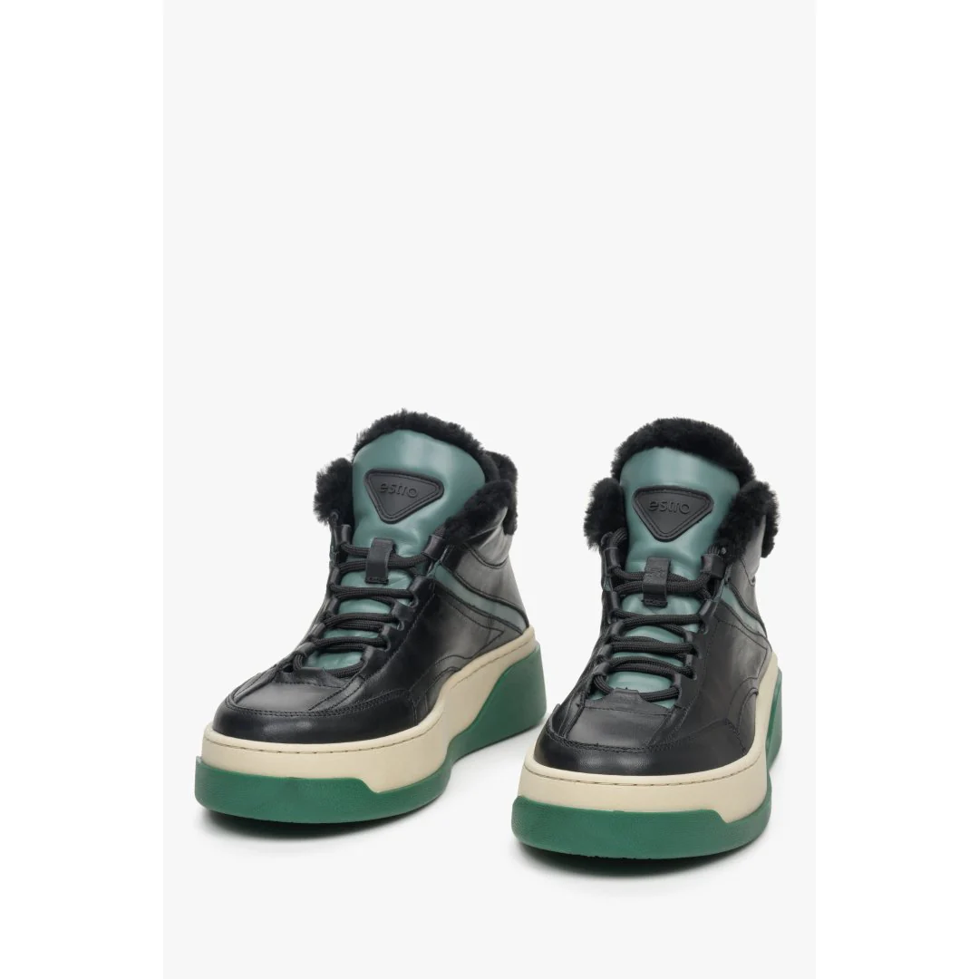 Zielone zimowe sneakersy damskie z futerkiem Estro ER00111963 - Image 4