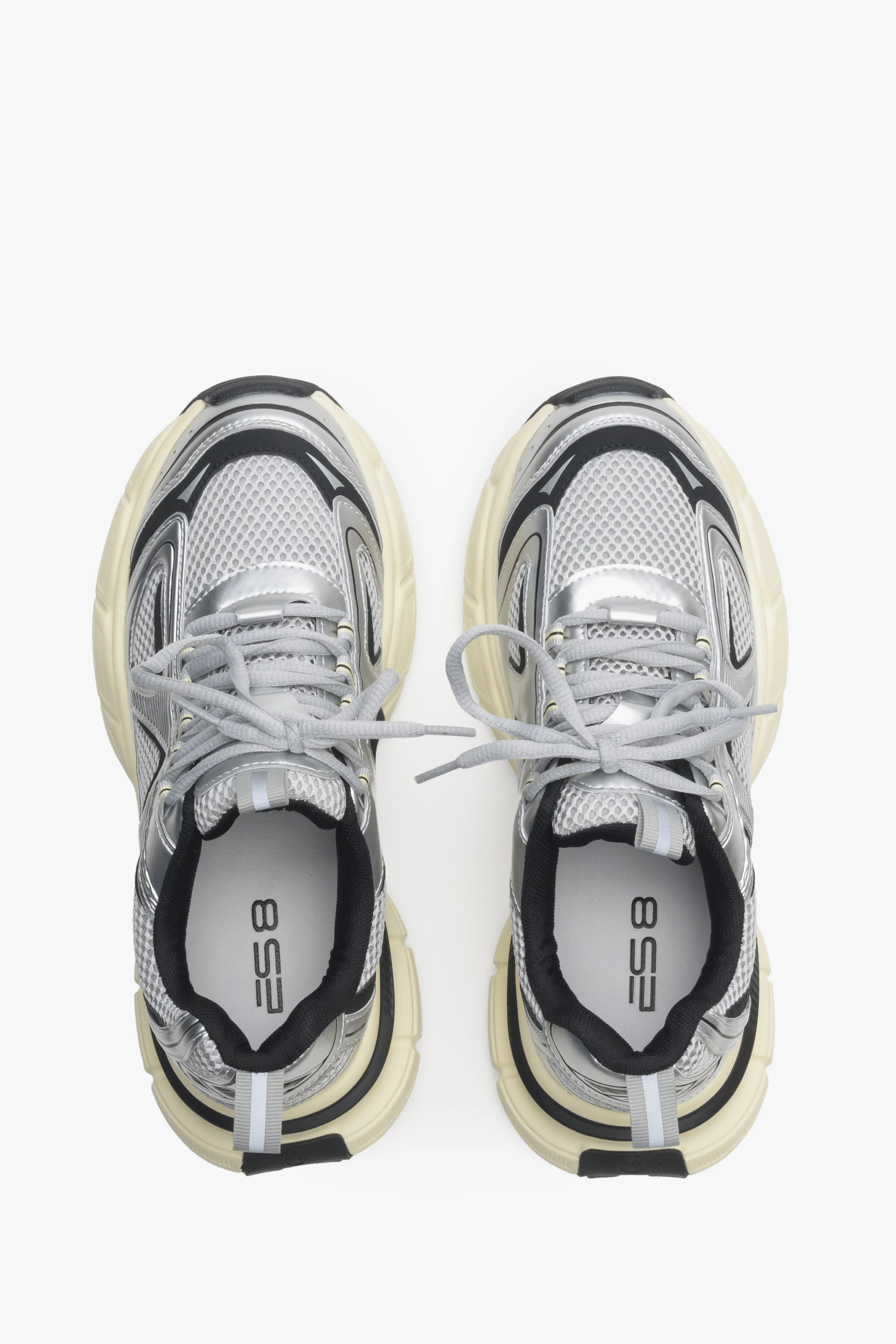 Srebrno-czarne sneakersy damskie na elastycznej platformie ES 8 ER00114598 - Image 8