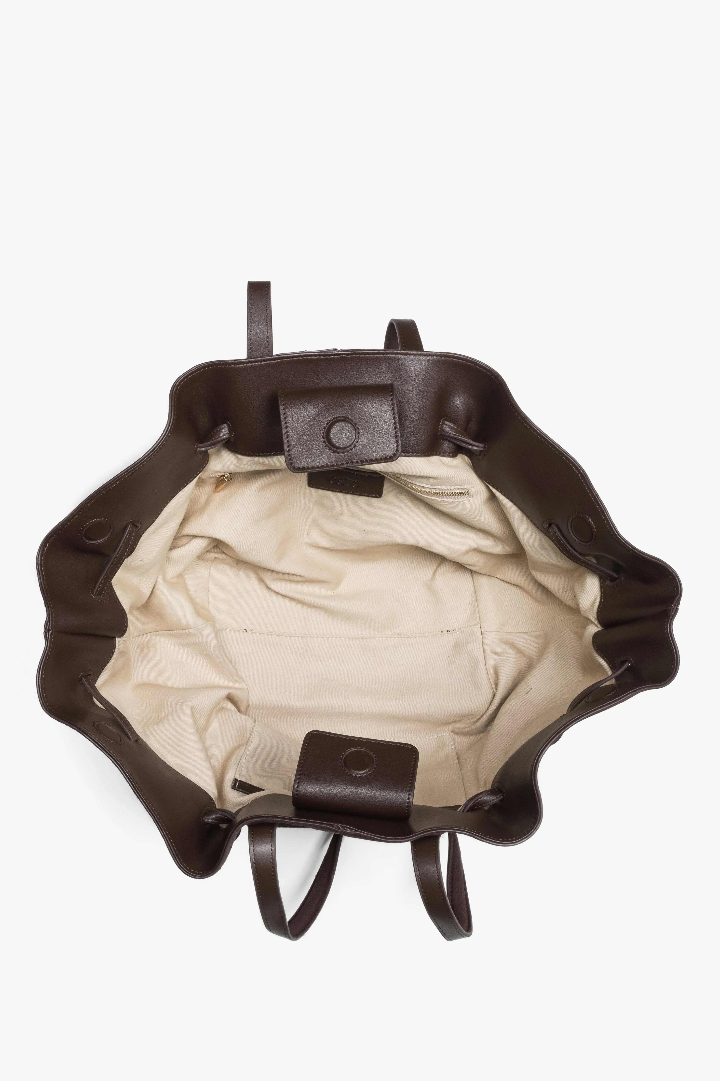 Ciemnobrązowa torba na ramię z długimi rączkami z weluru naturalnego Estro ER00119275 - Image 5