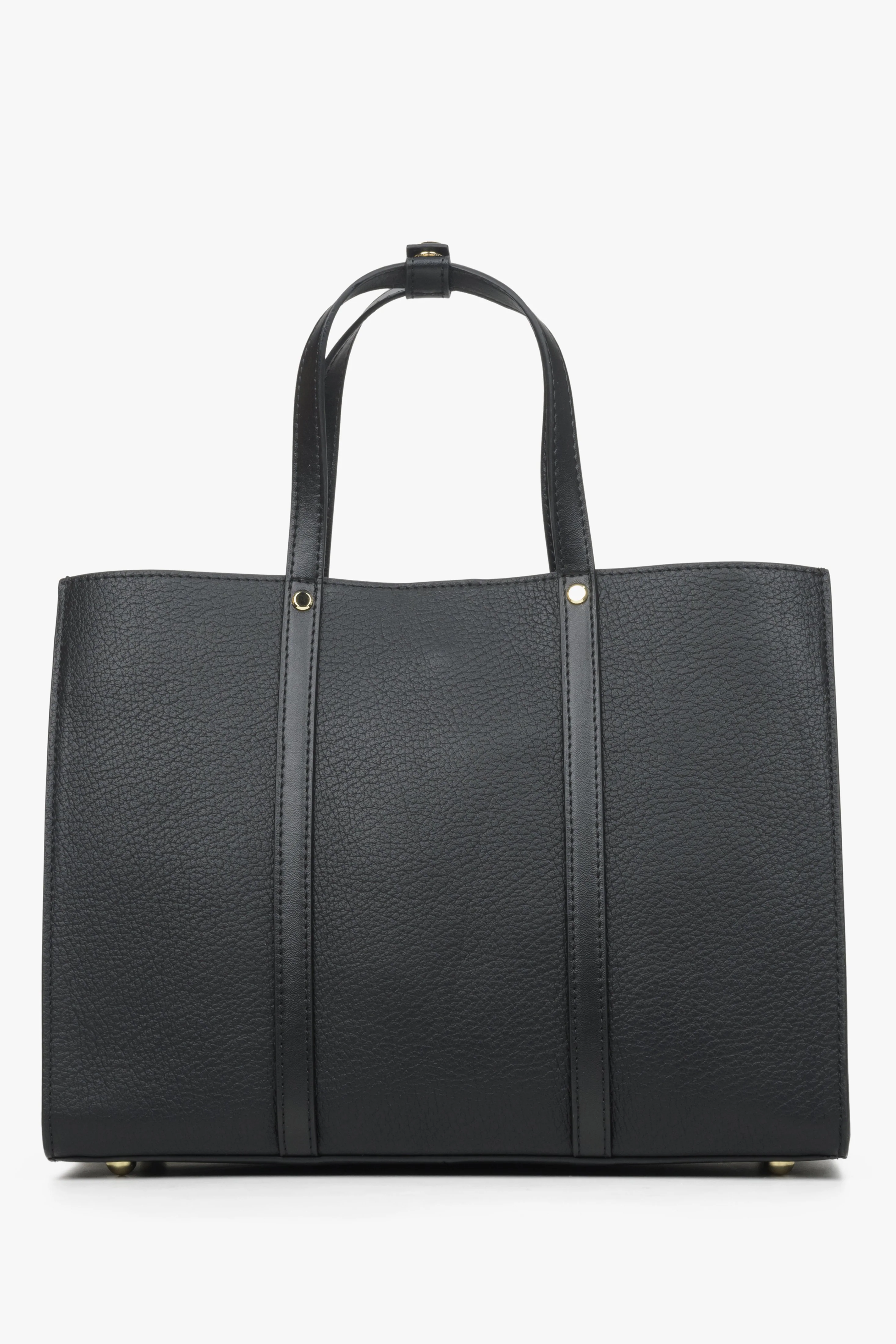 Pojemna czarna torba damska typu shopper ze skóry naturalnej Estro ER00114410