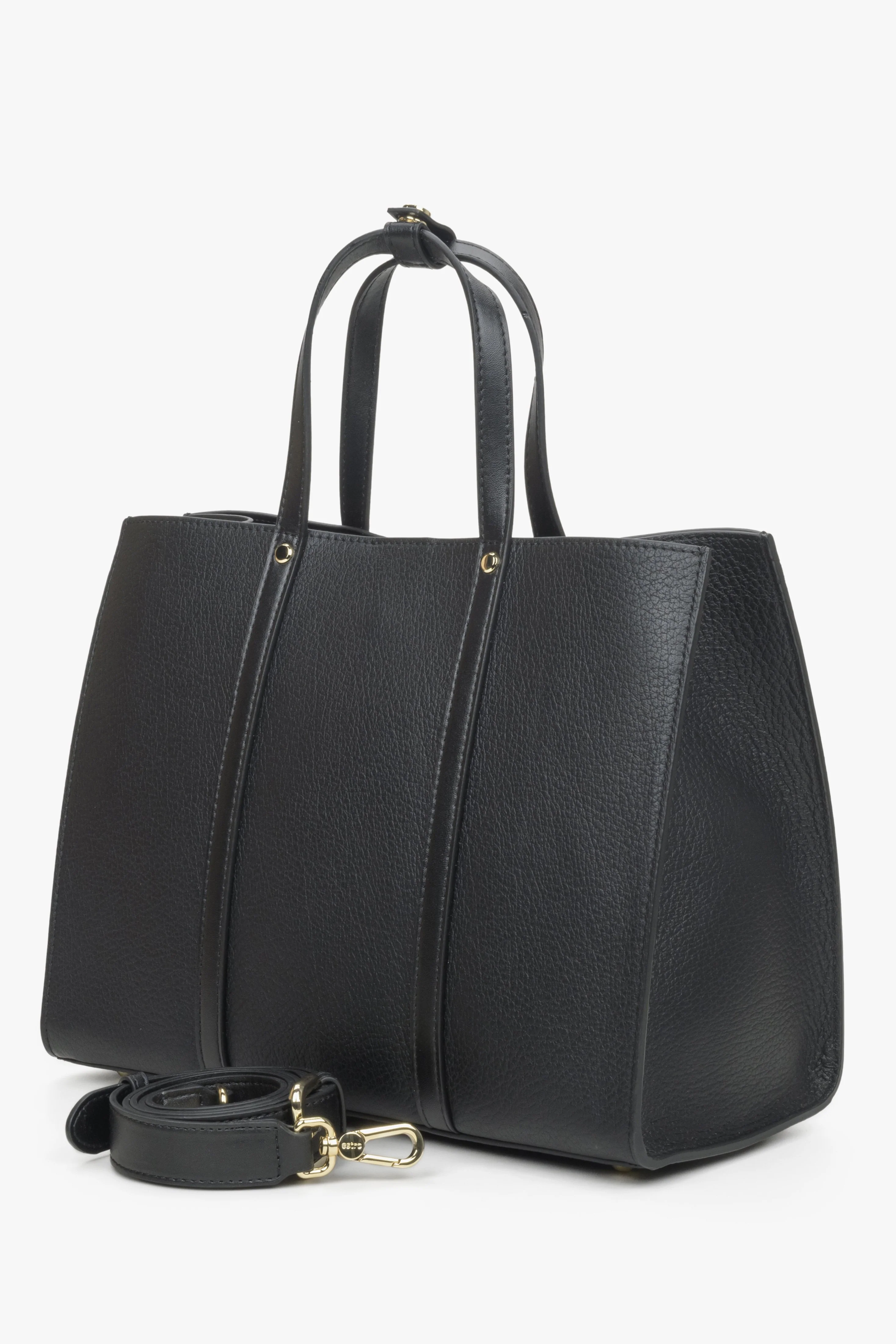 Pojemna czarna torba damska typu shopper ze skóry naturalnej Estro ER00114410 - Image 3