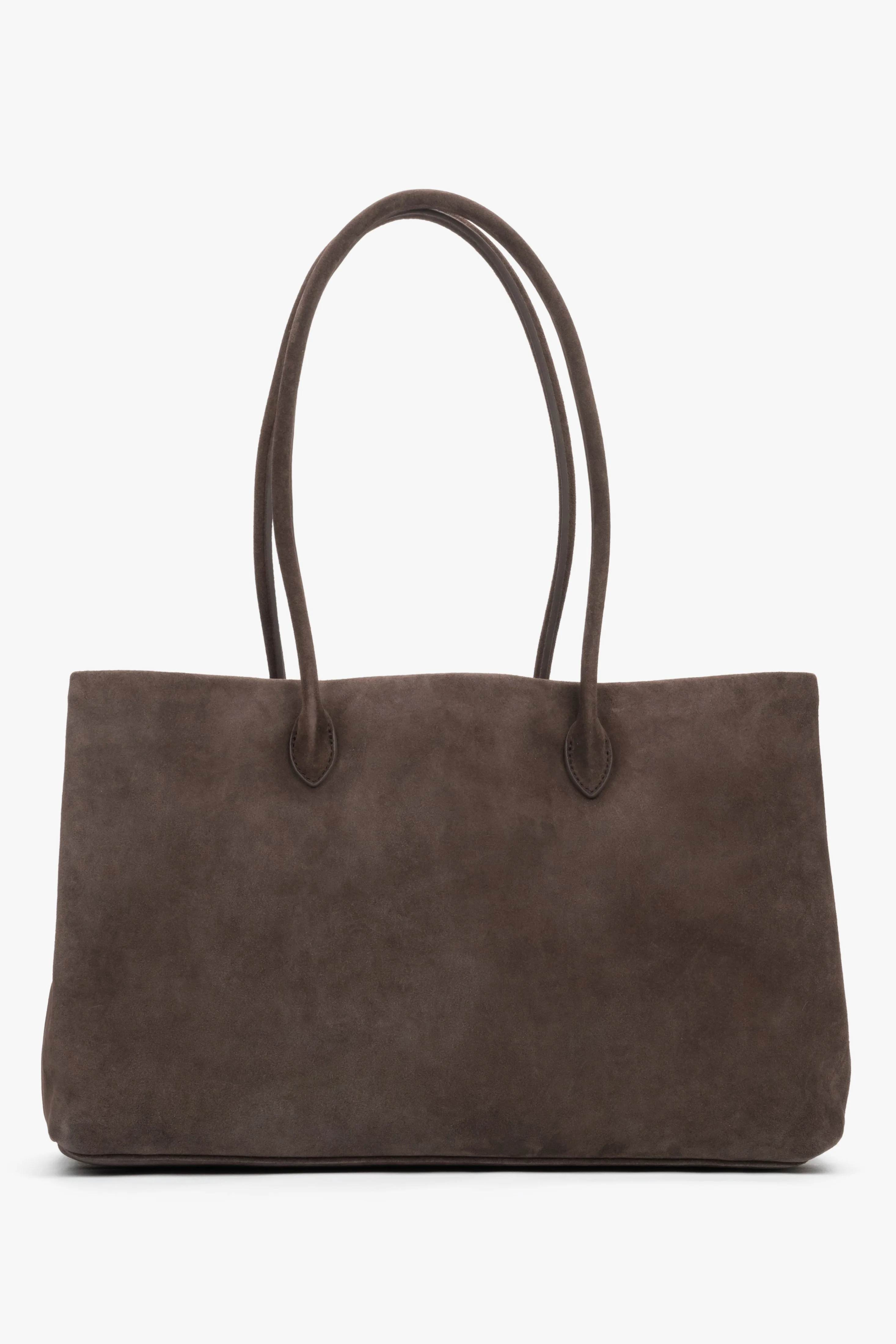 Pojemna ciemnobrązowa torba damska na ramię typu tote z weluru naturalnego Estro ER00119534 - Image 4