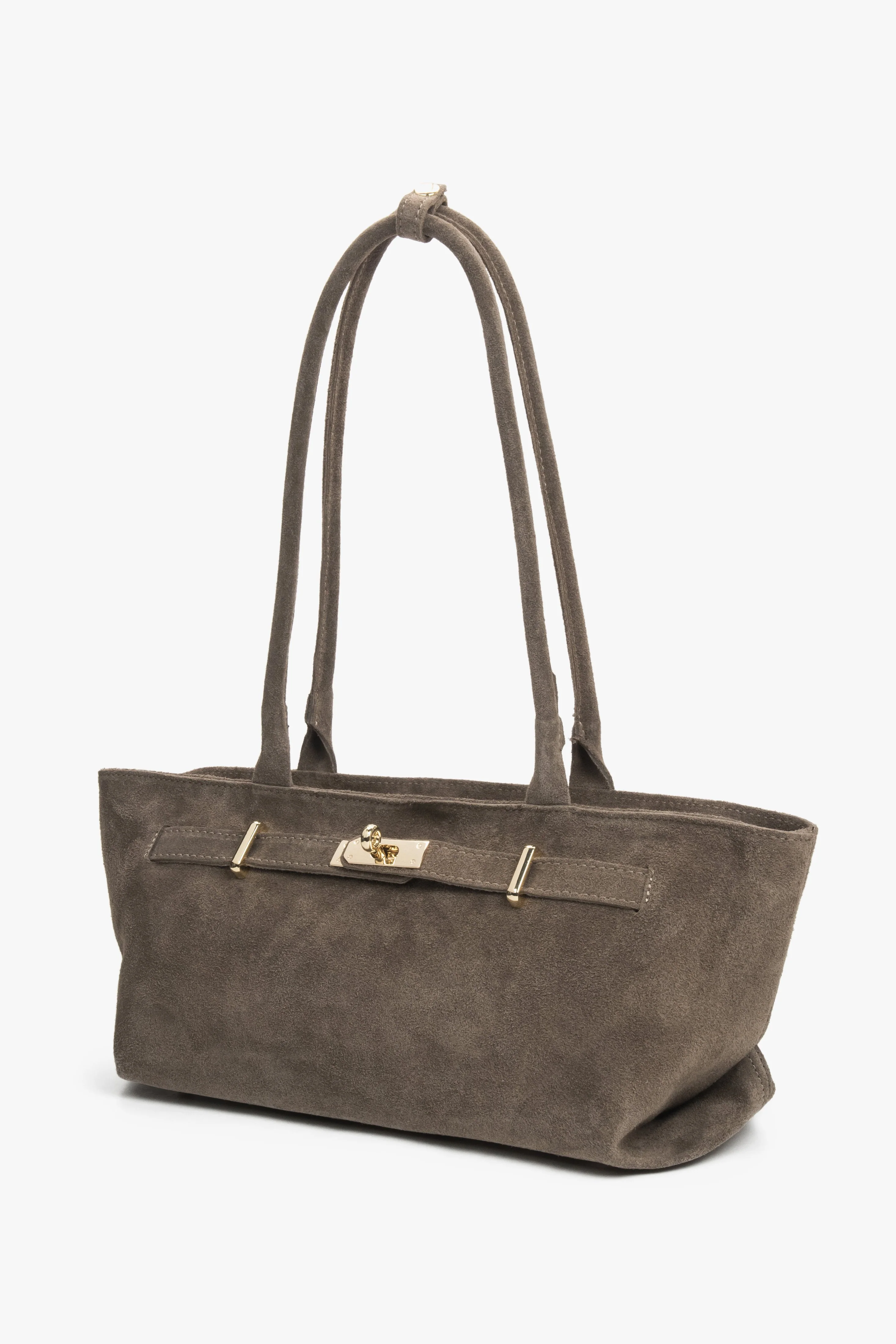 Ciemnoszara torebka damska typu tote z włoskiego weluru naturalnego Premium z długimi ramionami Estro ER00118348 - Image 3