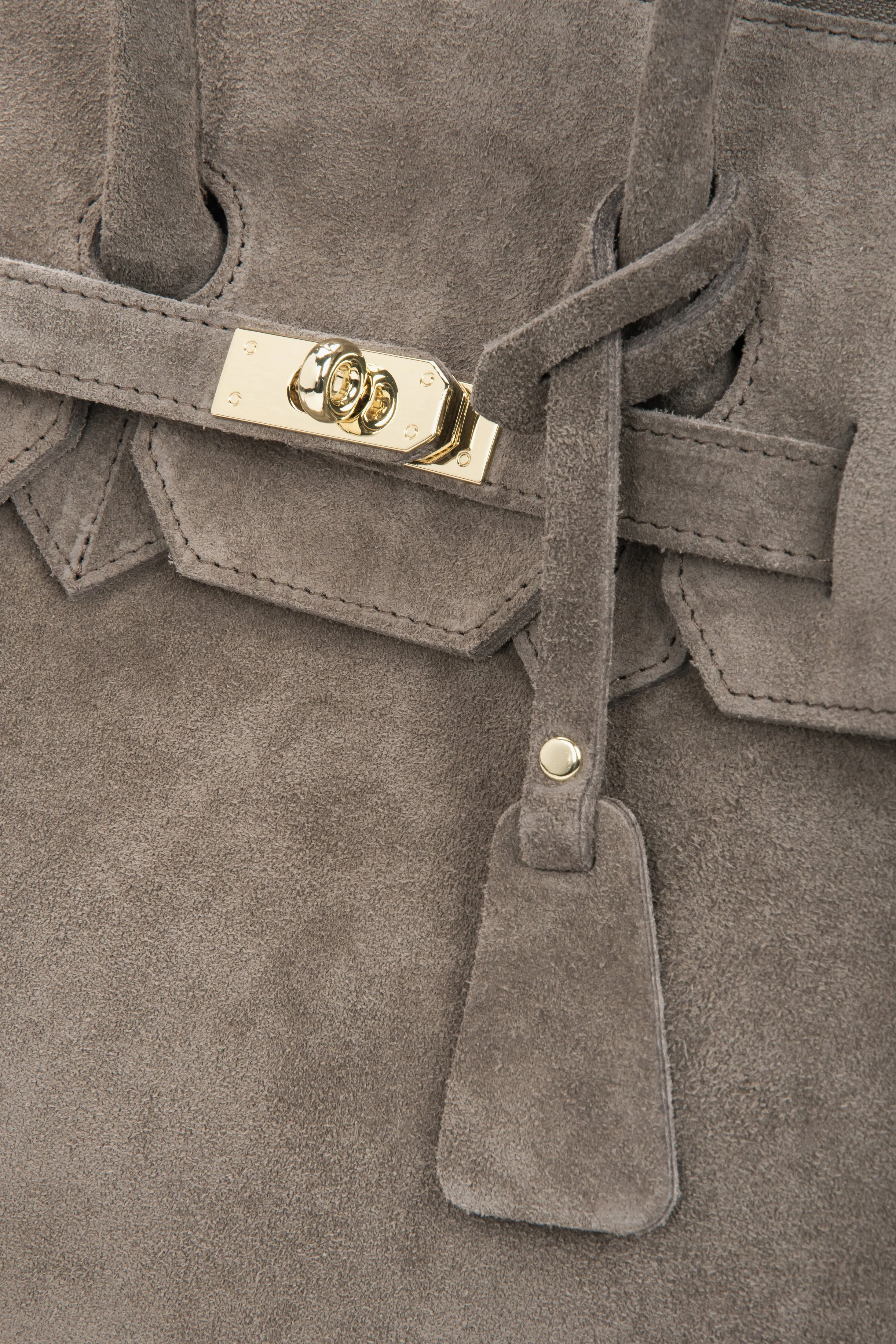 Torebka damska typu kuferek z włoskiego weluru naturalnego Premium w kolorze taupe Estro ER00118646 - Image 4