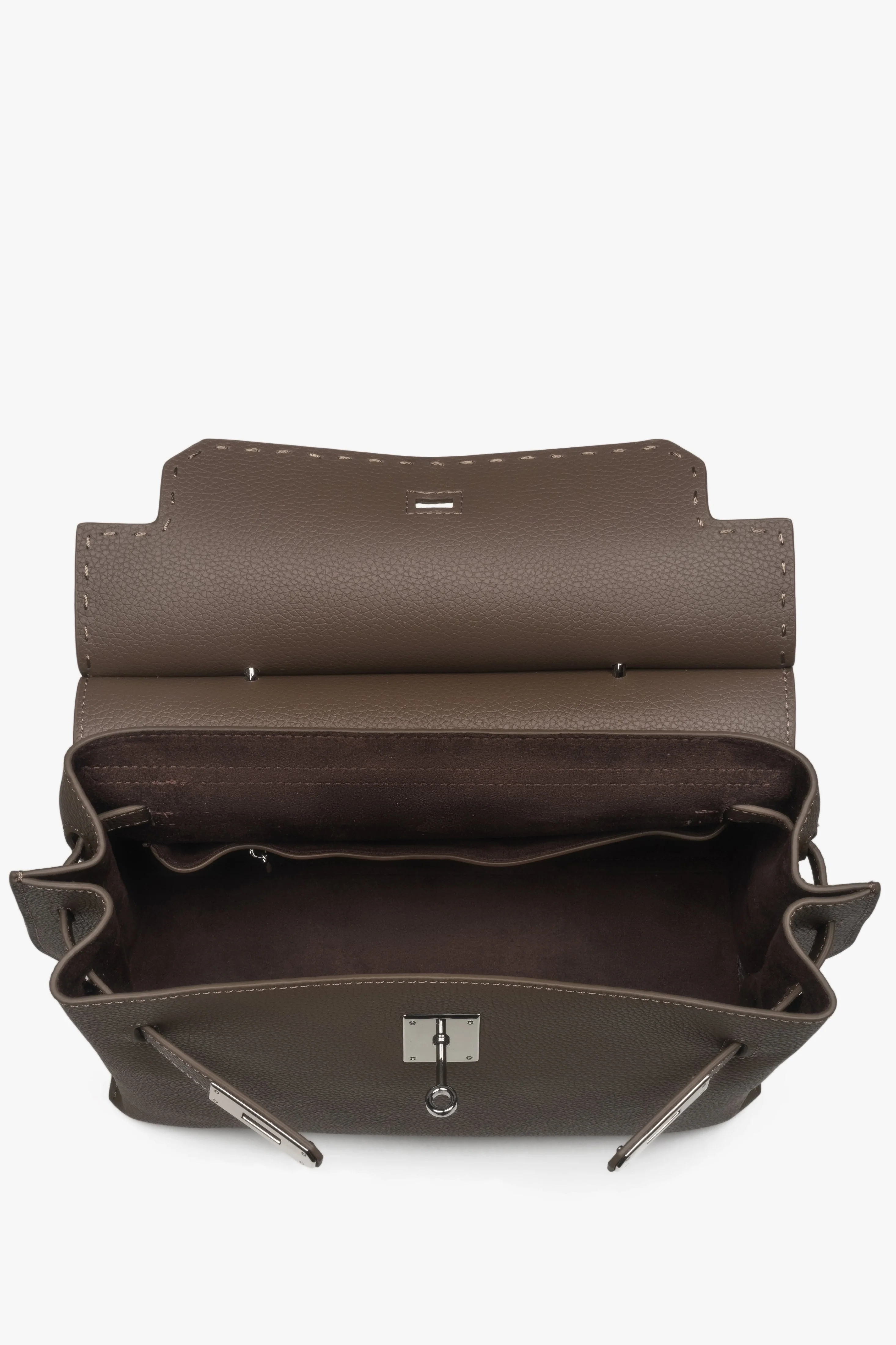 Torebka damska ze skóry naturalnej typu kuferek w kolorze taupe Estro ER00118895 - Image 5