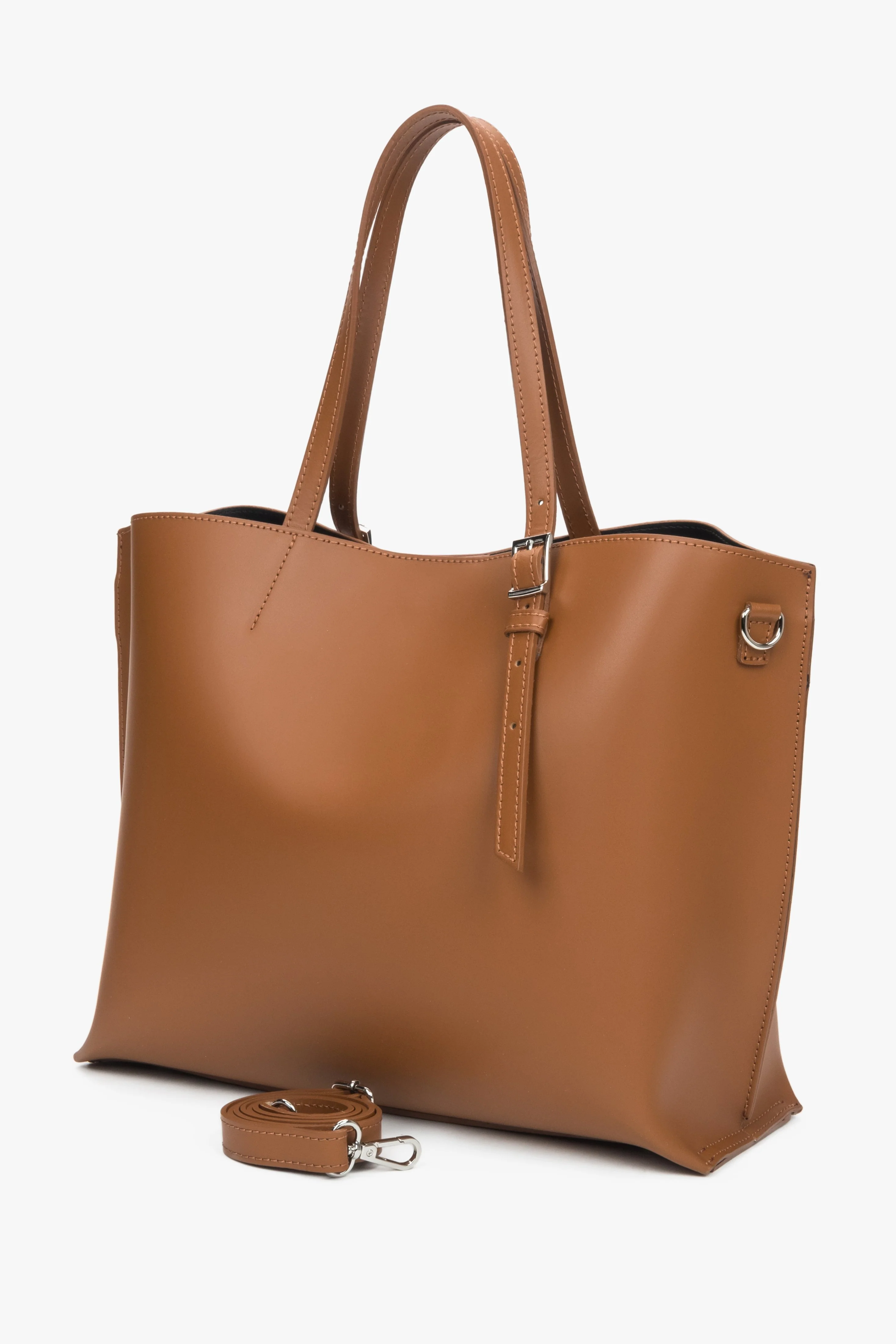 Brązowa torebka damska typu shopper z włoskiej skóry naturalnej Estro ER00116784 - Image 3