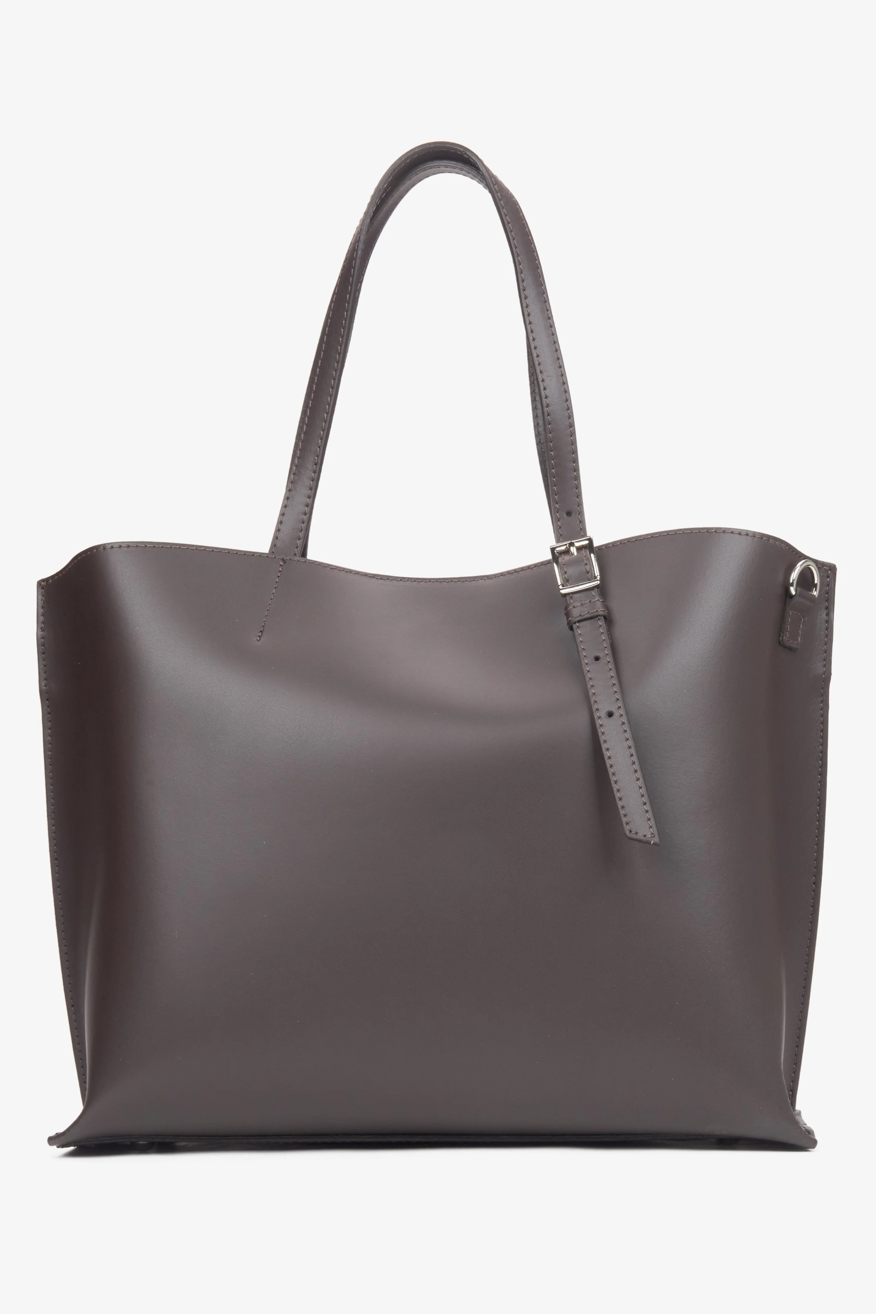 Ciemnobrązowa torebka damska typu shopper z włoskiej skóry naturalnej Premium Estro ER00116707 - Image 5
