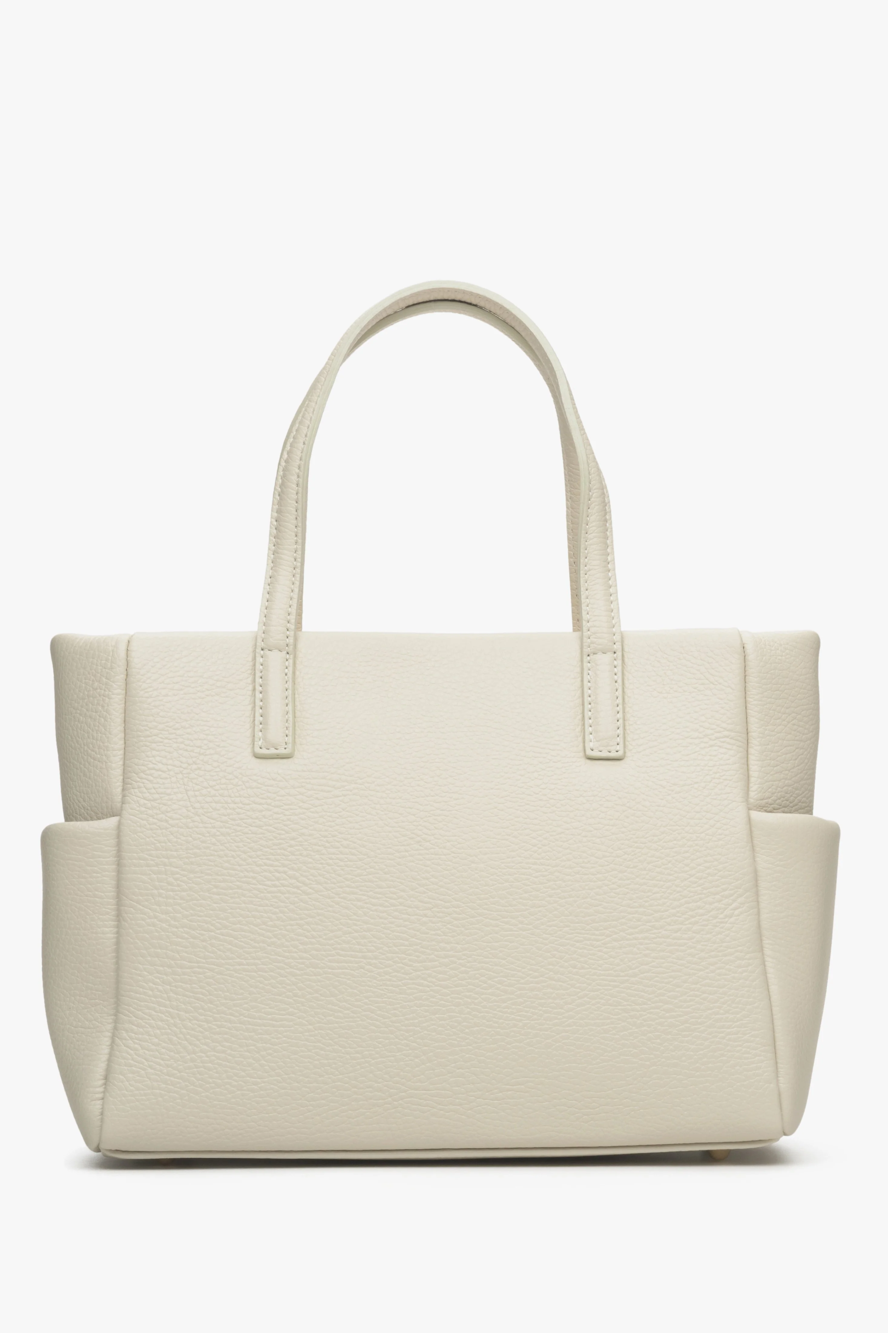 Jasnobeżowa torebka damska typu shopper z włoskiej skóry naturalnej Premium Estro ER00115082 - Image 3